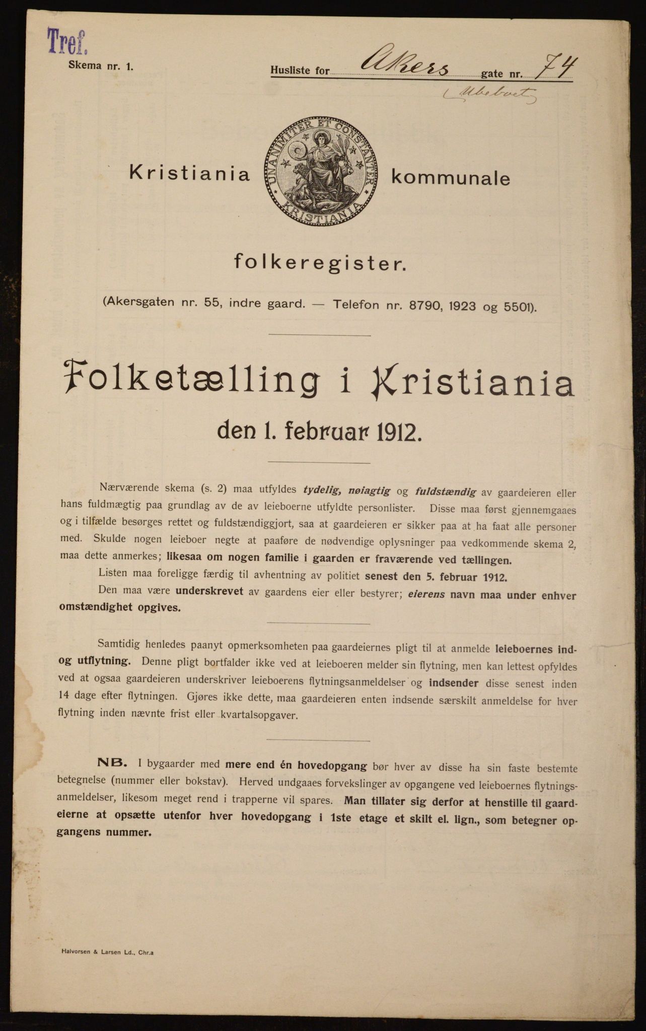 OBA, Kommunal folketelling 1.2.1912 for Kristiania, 1912, s. 826