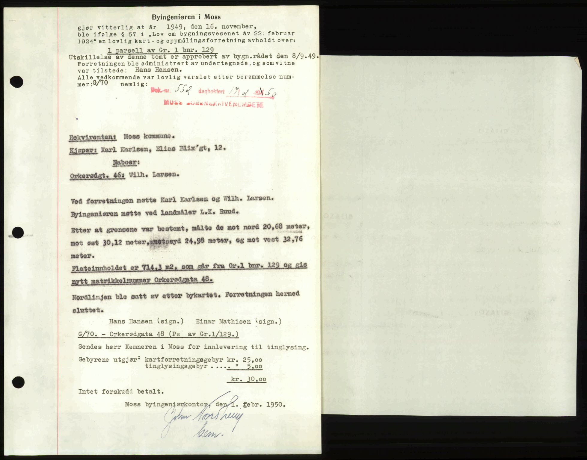 Moss sorenskriveri, SAO/A-10168: Pantebok nr. A25, 1950-1950, Dagboknr: 552/1950