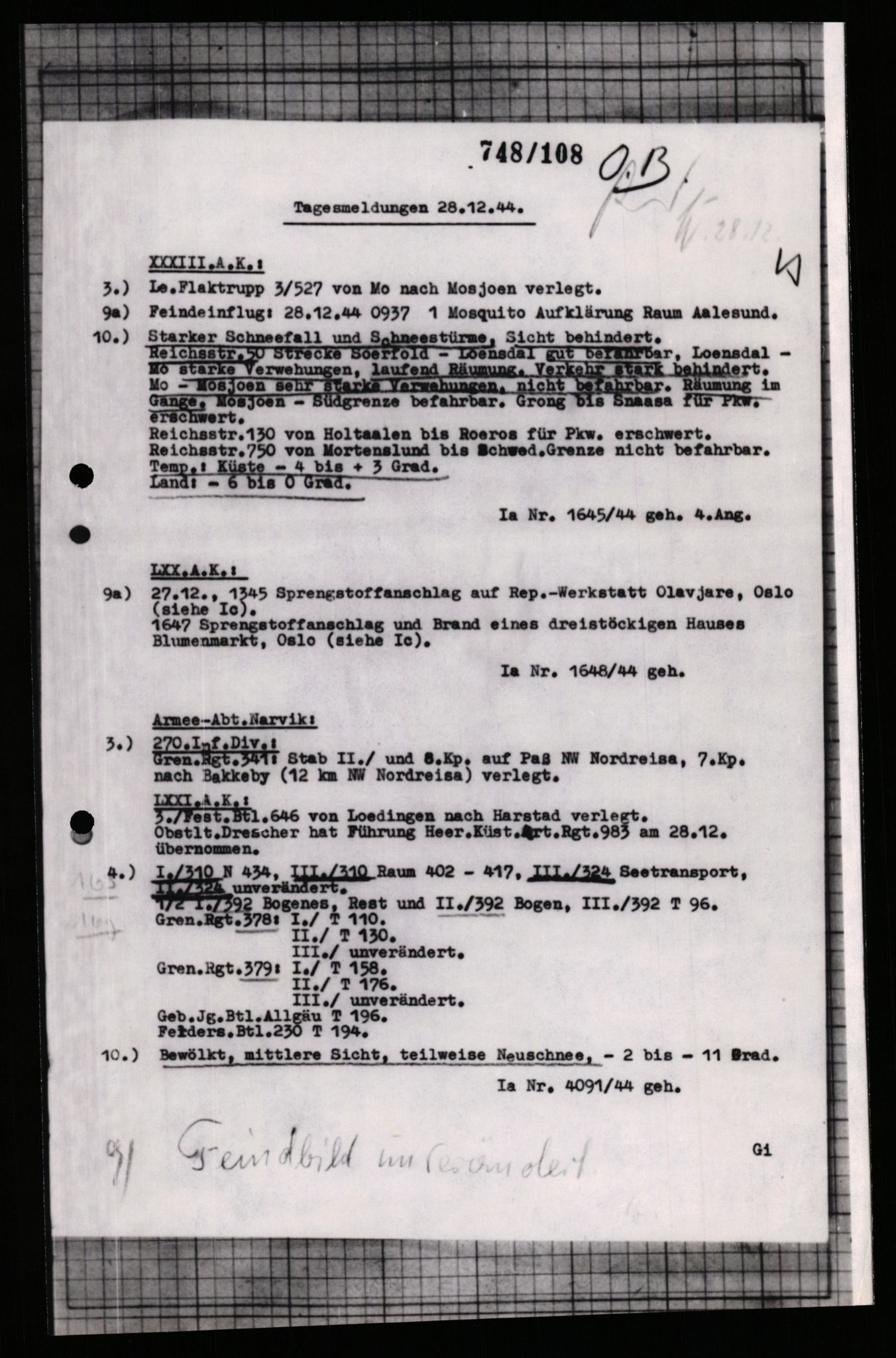 Forsvarets Overkommando. 2 kontor. Arkiv 11.4. Spredte tyske arkivsaker, AV/RA-RAFA-7031/D/Dar/Dara/L0005: Krigsdagbøker for 20. Gebirgs-Armee-Oberkommando (AOK 20), 1942-1944, s. 595