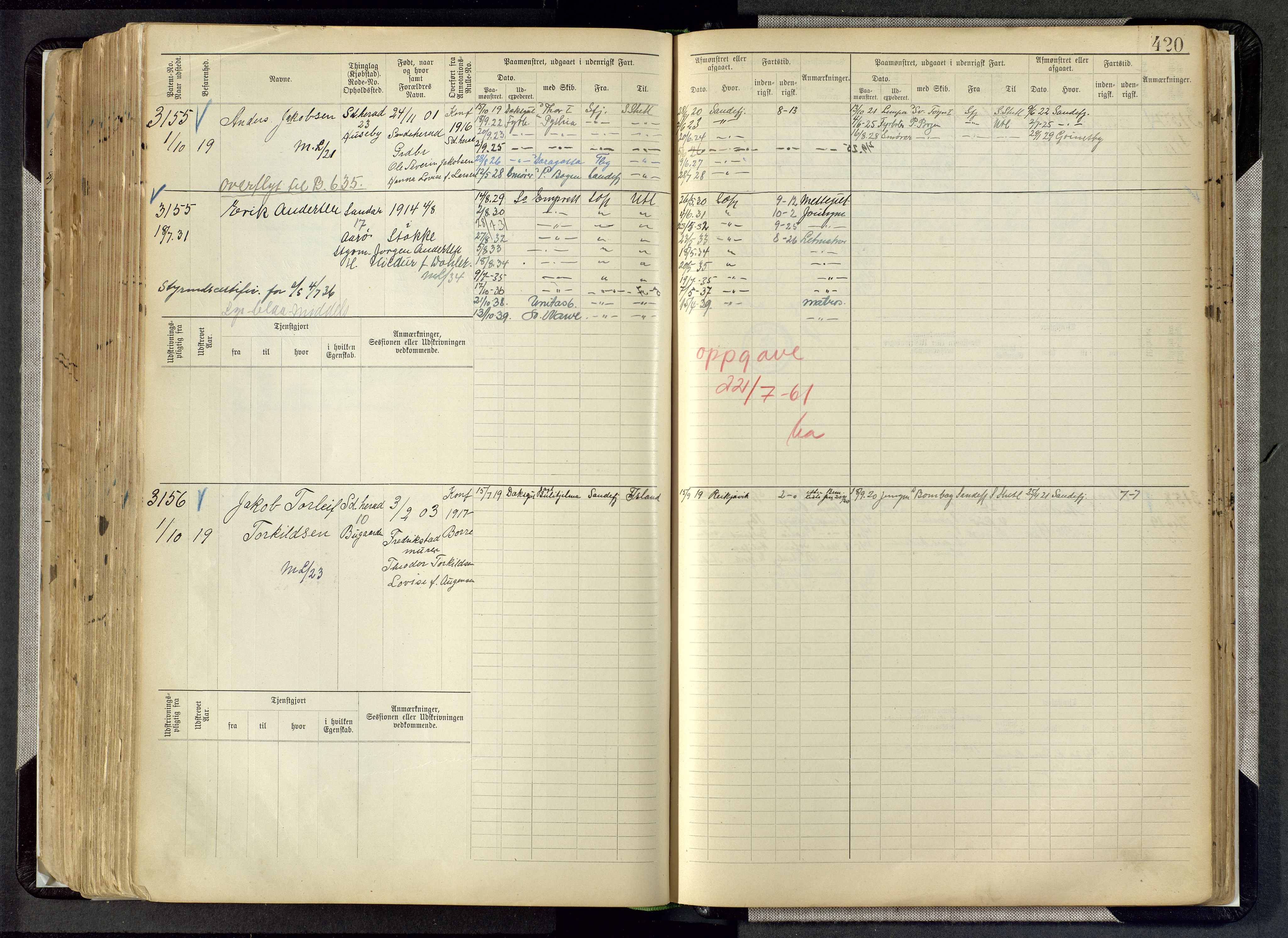 Sandefjord innrulleringskontor, SAKO/A-788/F/Fb/L0008: Hovedrulle, 1897, s. 420