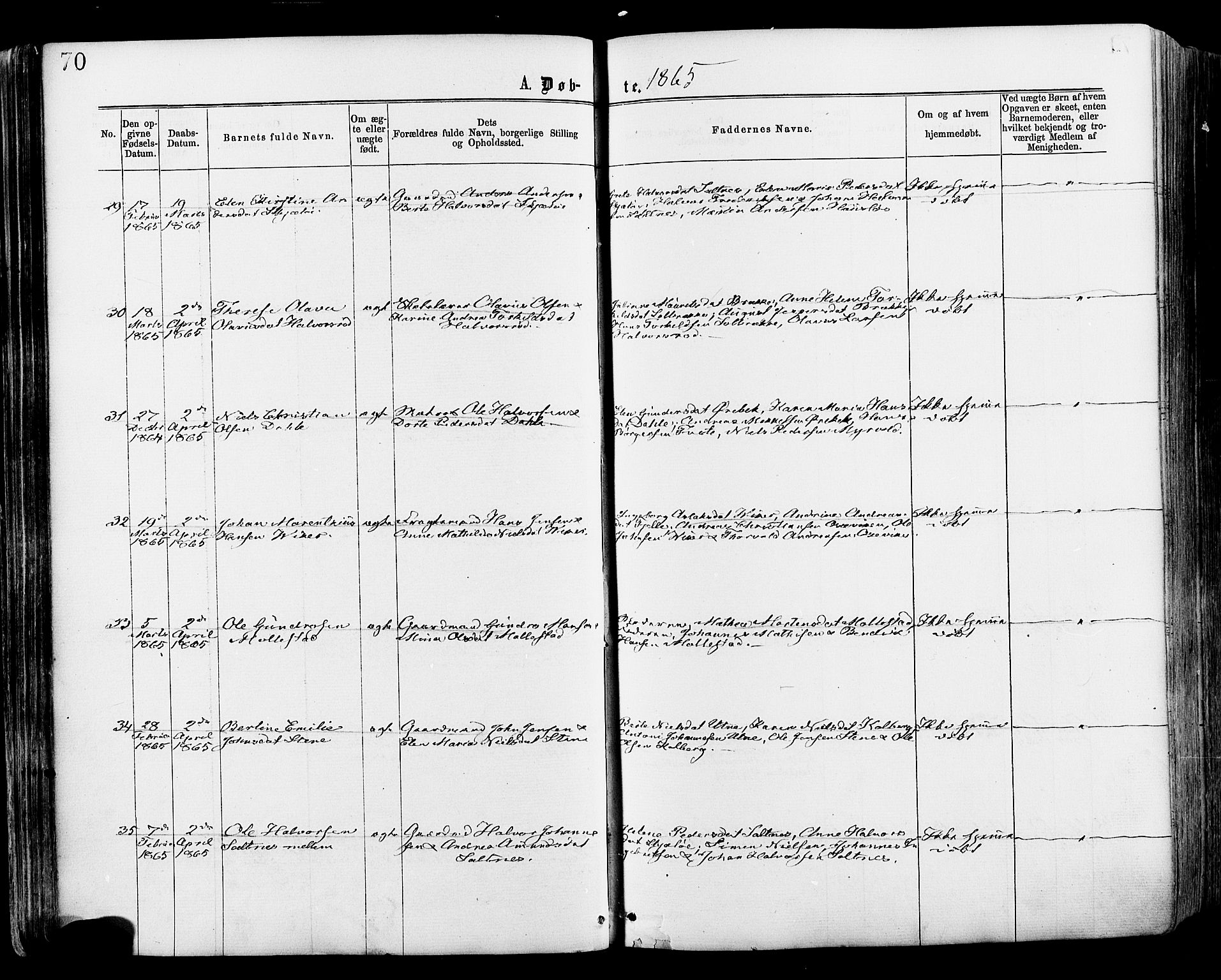 Onsøy prestekontor Kirkebøker, AV/SAO-A-10914/F/Fa/L0004: Ministerialbok nr. I 4, 1861-1877, s. 70