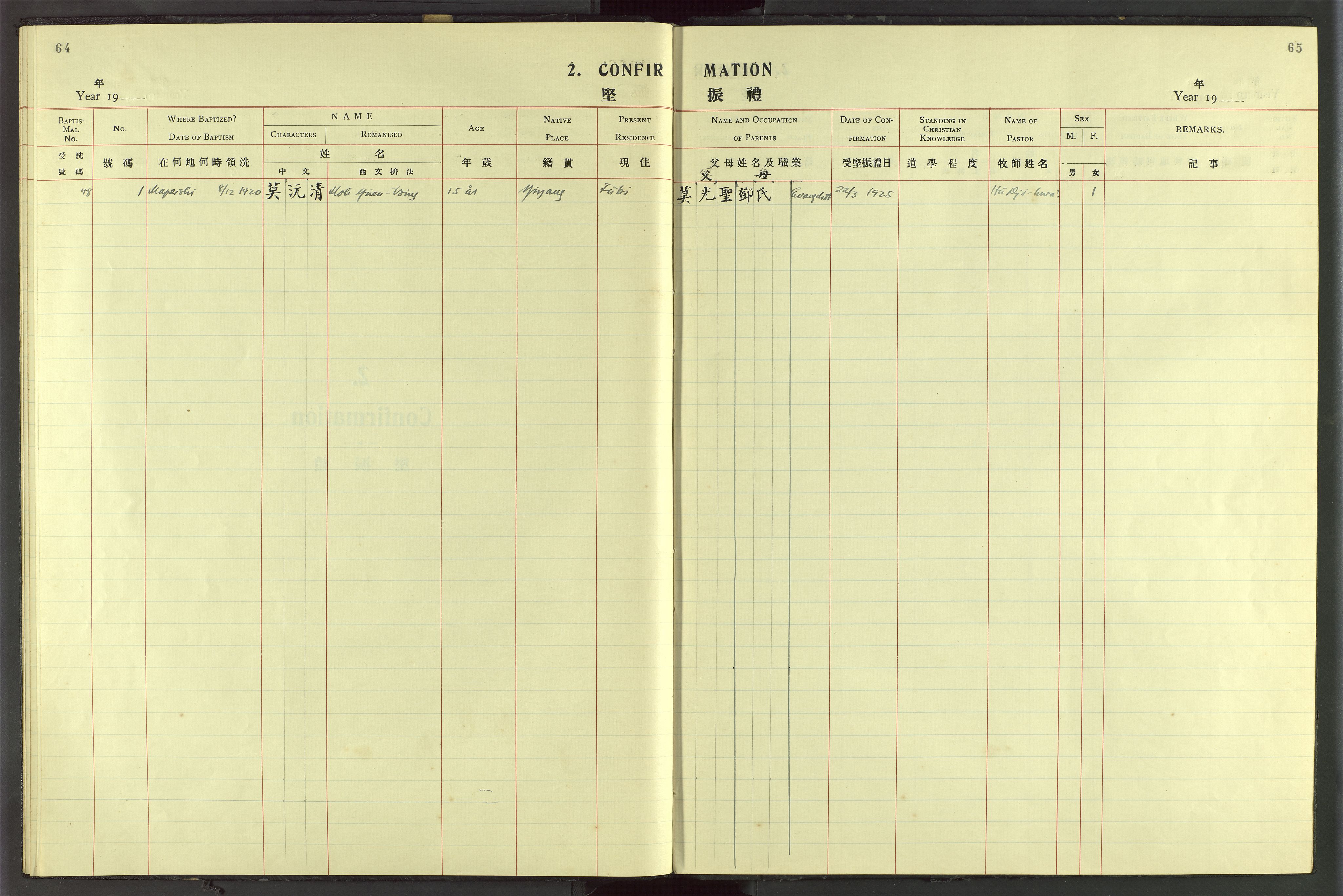 Det Norske Misjonsselskap - utland - Kina (Hunan), VID/MA-A-1065/Dm/L0083: Ministerialbok nr. 121, 1920-1942, s. 64-65