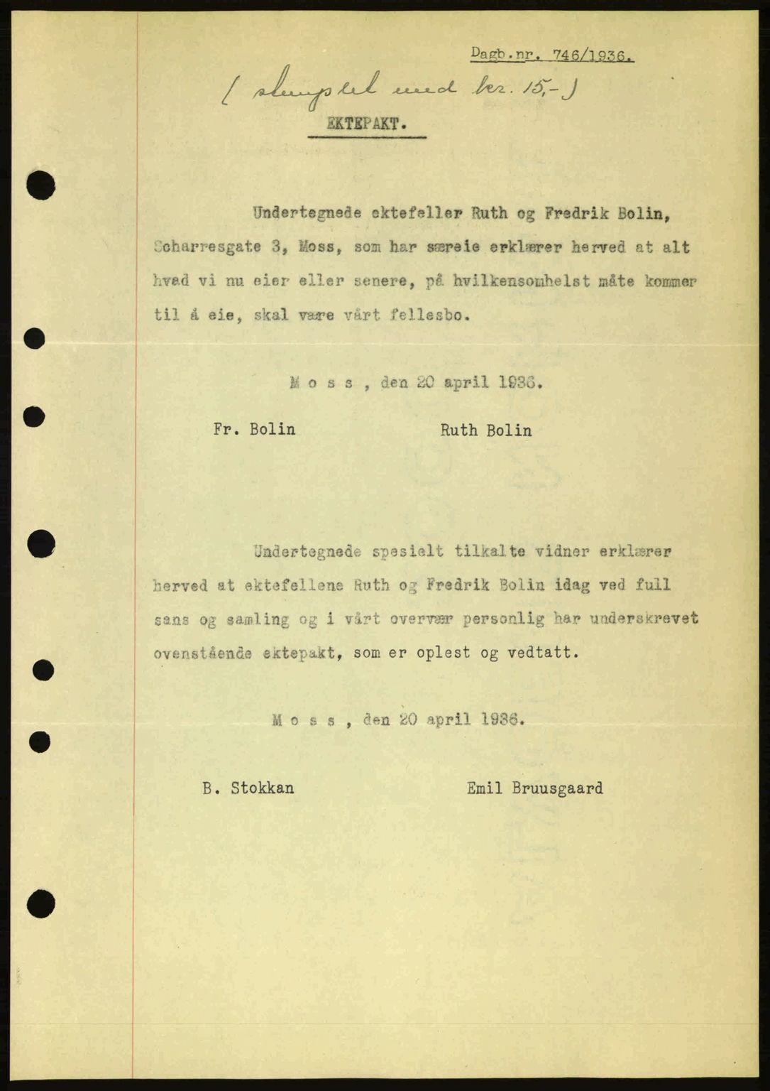 Moss sorenskriveri, SAO/A-10168: Pantebok nr. A1, 1936-1936, Dagboknr: 746/1936