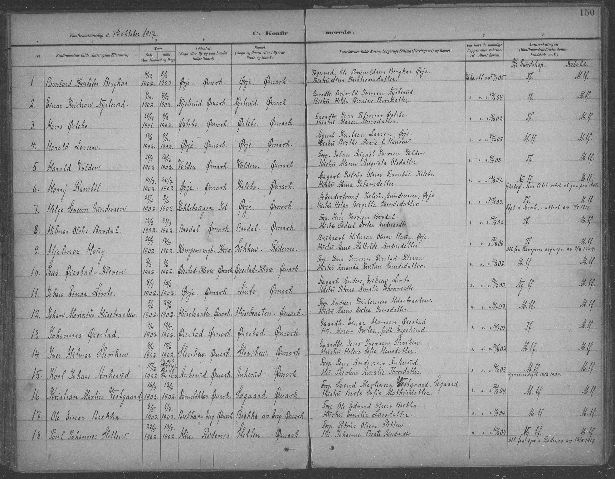 Aremark prestekontor Kirkebøker, AV/SAO-A-10899/F/Fb/L0005: Ministerialbok nr. II 5, 1895-1919, s. 150