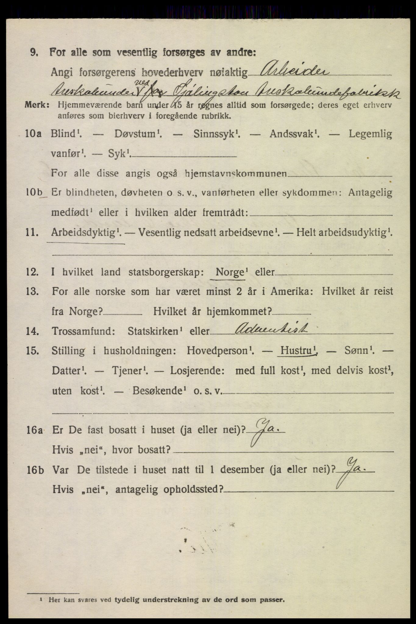 SAK, Folketelling 1920 for 1029 Sør-Audnedal herred, 1920, s. 2706