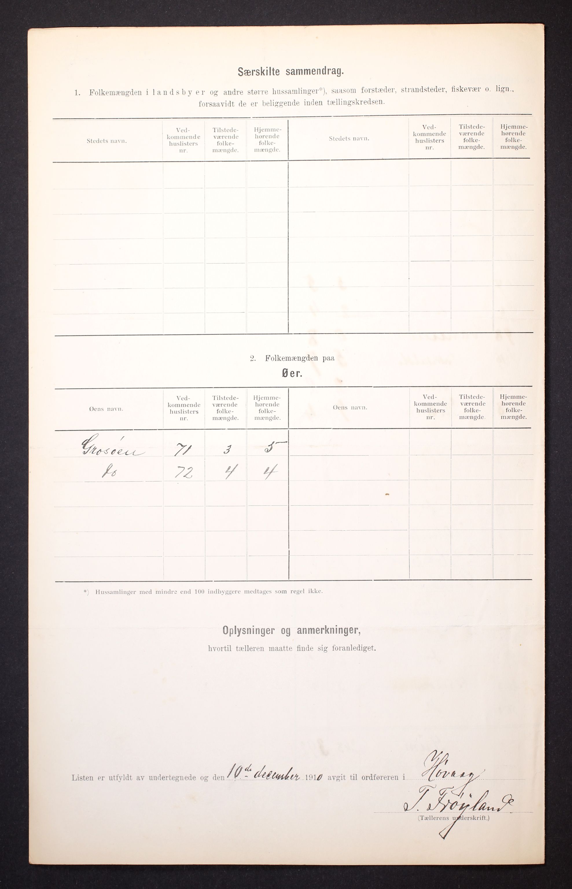 RA, Folketelling 1910 for 0927 Høvåg herred, 1910, s. 9