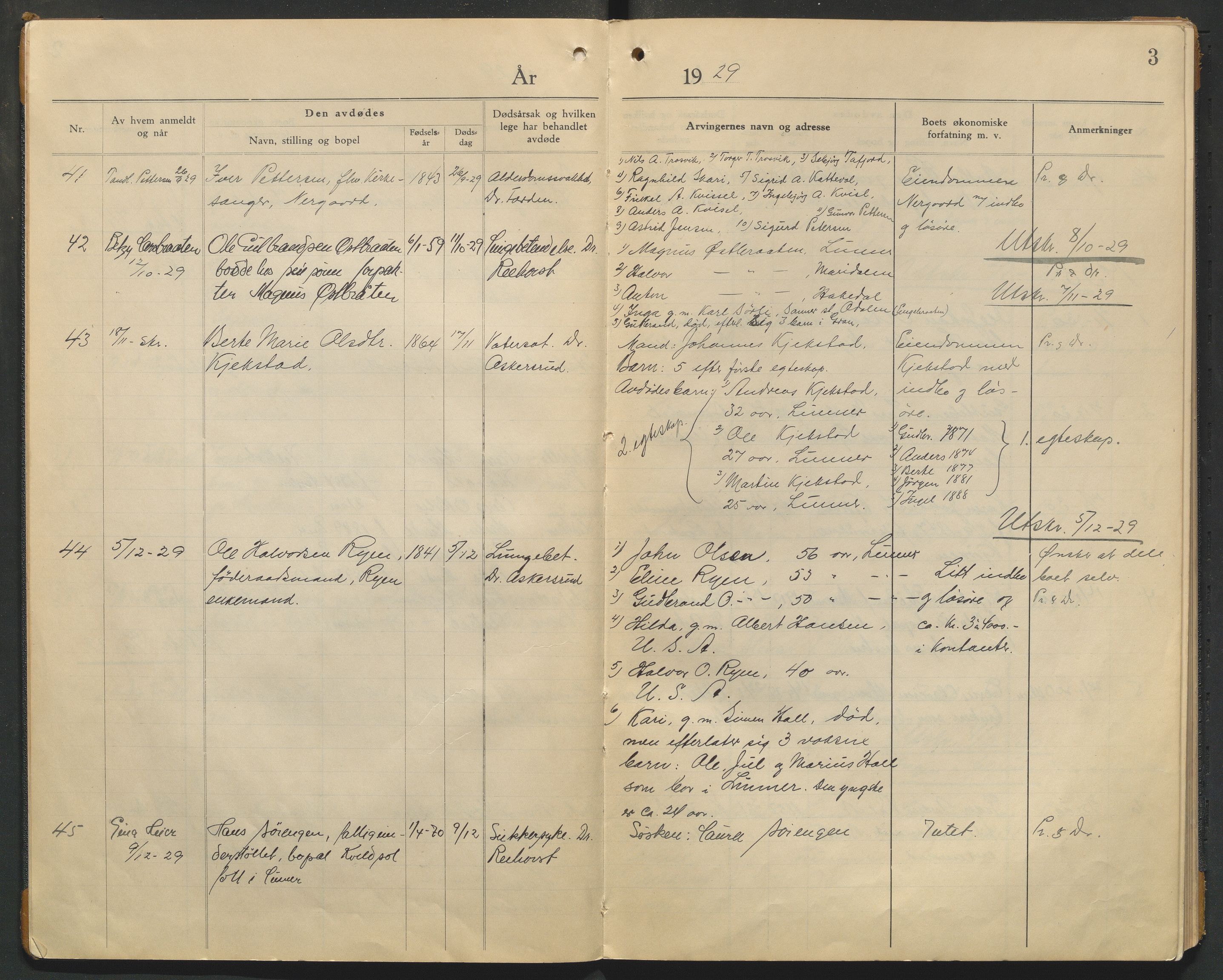 Lunner lensmannskontor, AV/SAH-LOL-009/H/Ha/L0001/0003: Dødsfallsprotokoller / Dødsfallsprotokoll, 1929-1933, s. 3