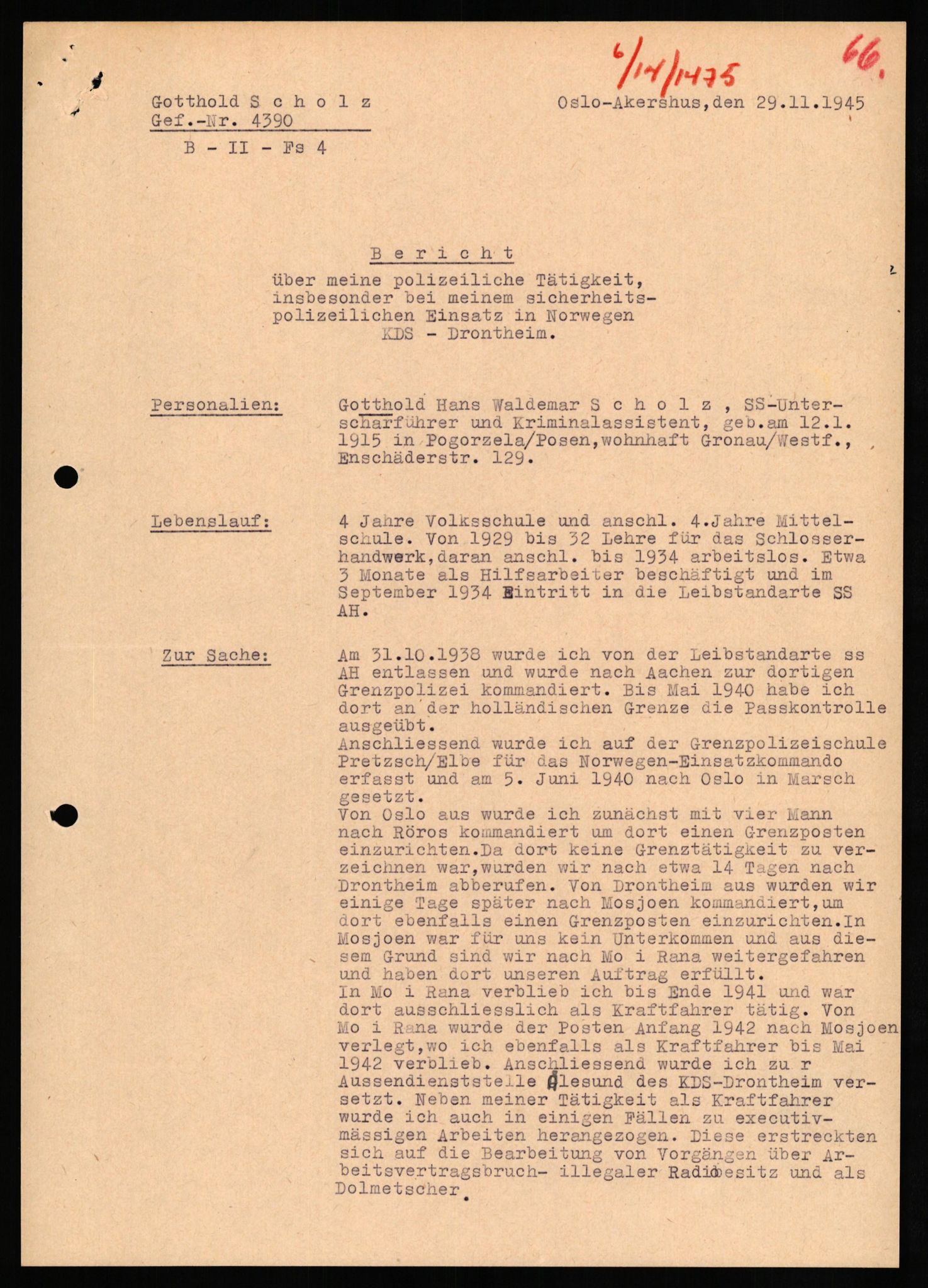 Forsvaret, Forsvarets overkommando II, AV/RA-RAFA-3915/D/Db/L0030: CI Questionaires. Tyske okkupasjonsstyrker i Norge. Tyskere., 1945-1946, s. 159