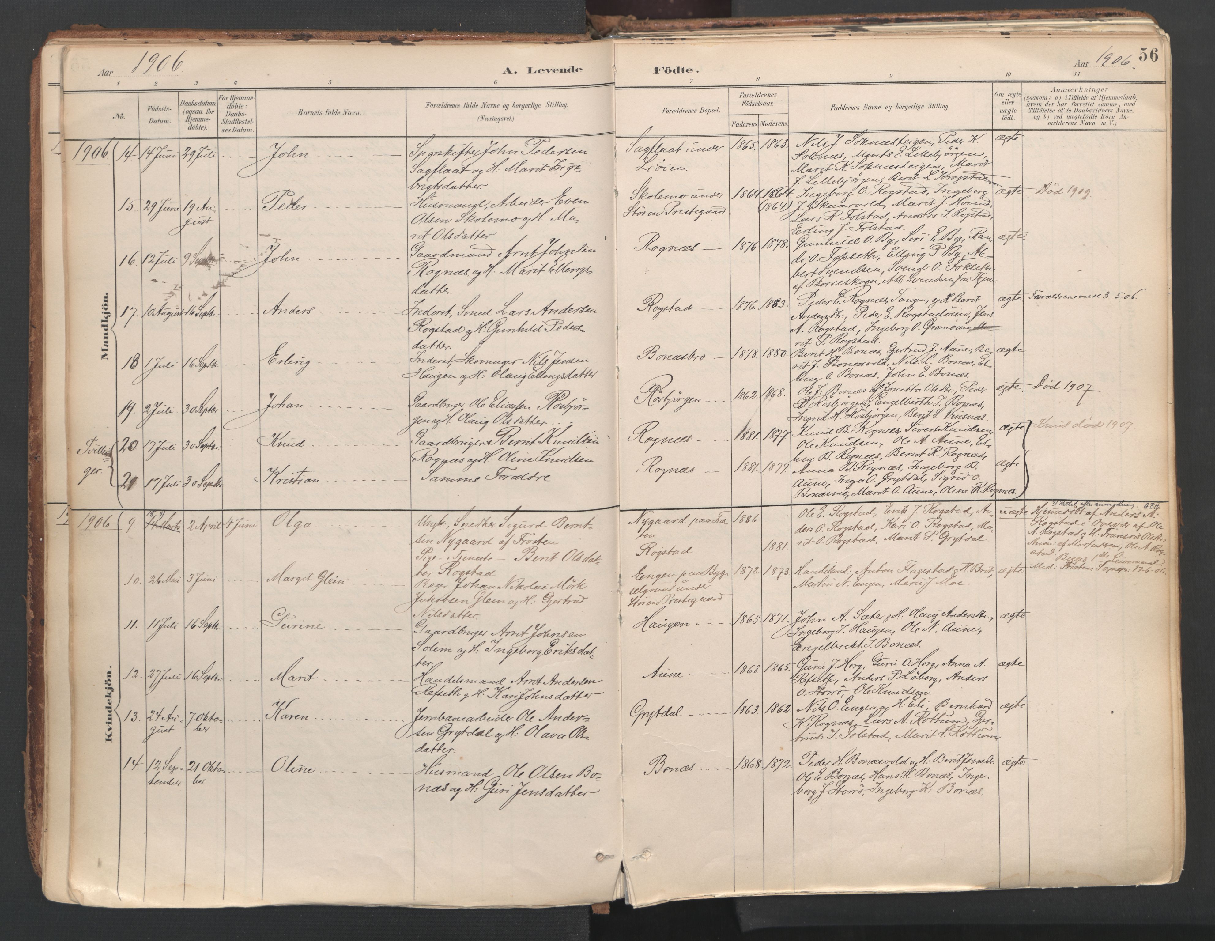 Ministerialprotokoller, klokkerbøker og fødselsregistre - Sør-Trøndelag, AV/SAT-A-1456/687/L1004: Ministerialbok nr. 687A10, 1891-1923, s. 56