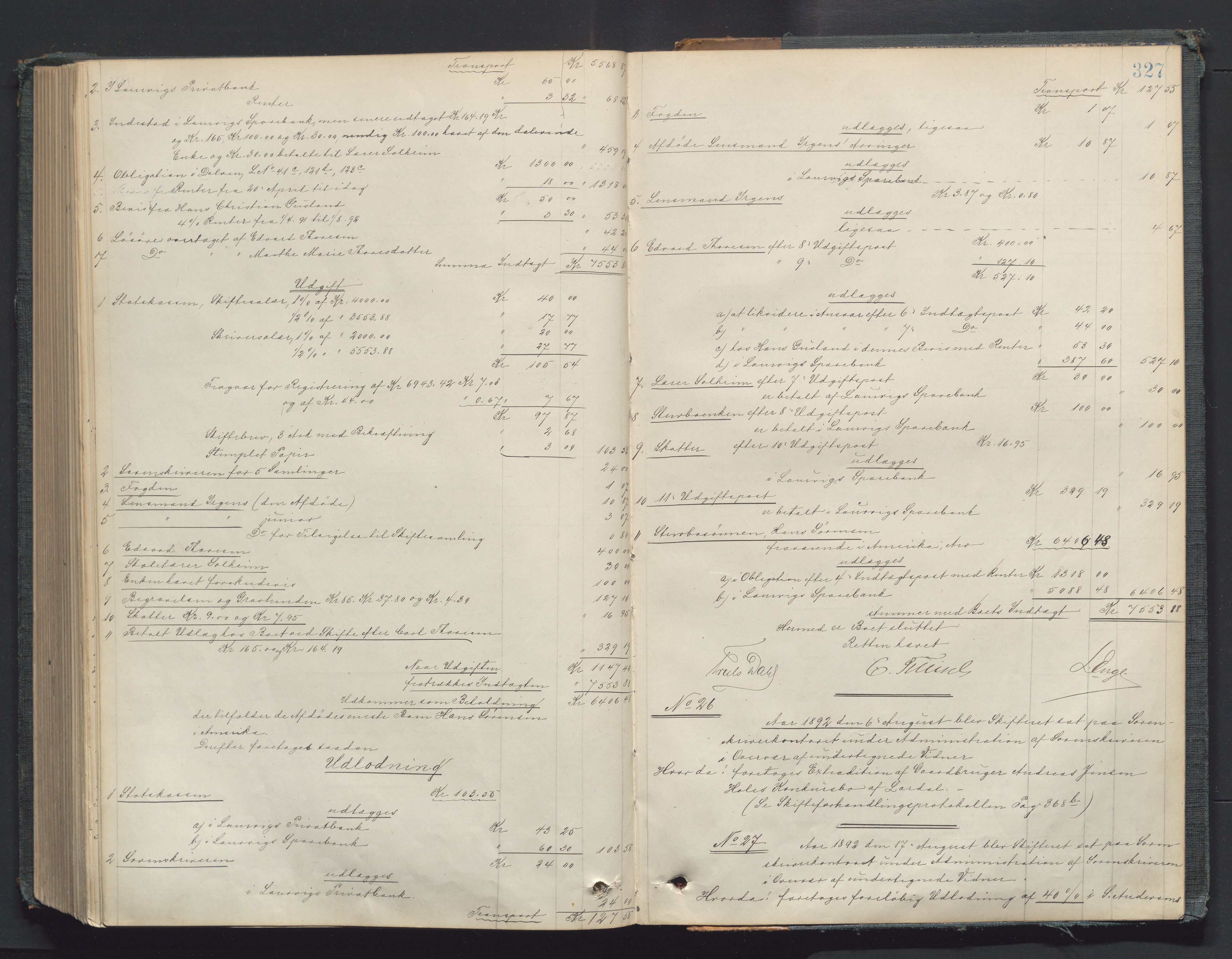 Larvik sorenskriveri, AV/SAKO-A-83/H/Hd/Hdd/L0005: Skifteutlodningsprotokoll, 1882-1892, s. 327