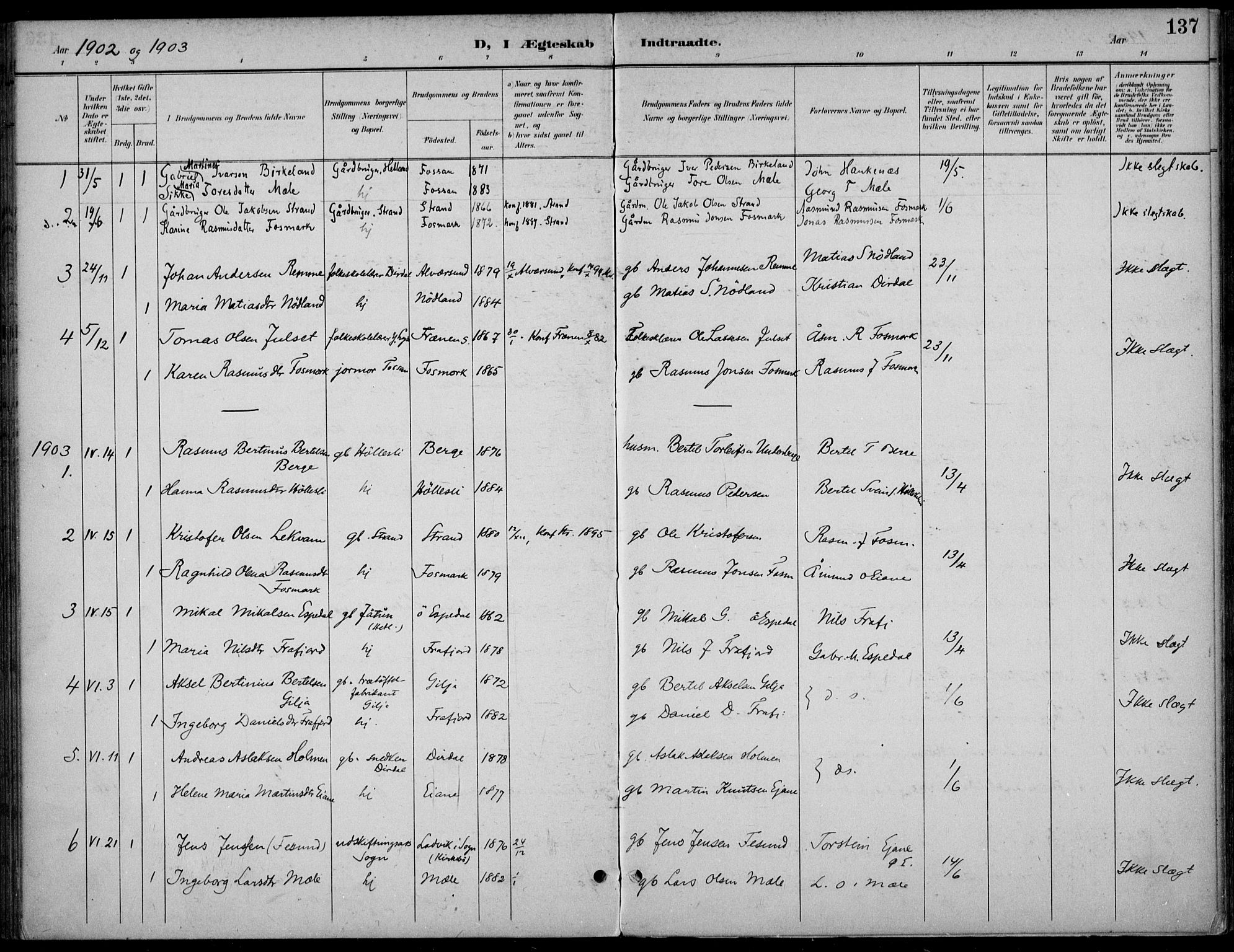 Høgsfjord sokneprestkontor, SAST/A-101624/H/Ha/Haa/L0007: Ministerialbok nr. A 7, 1898-1917, s. 137