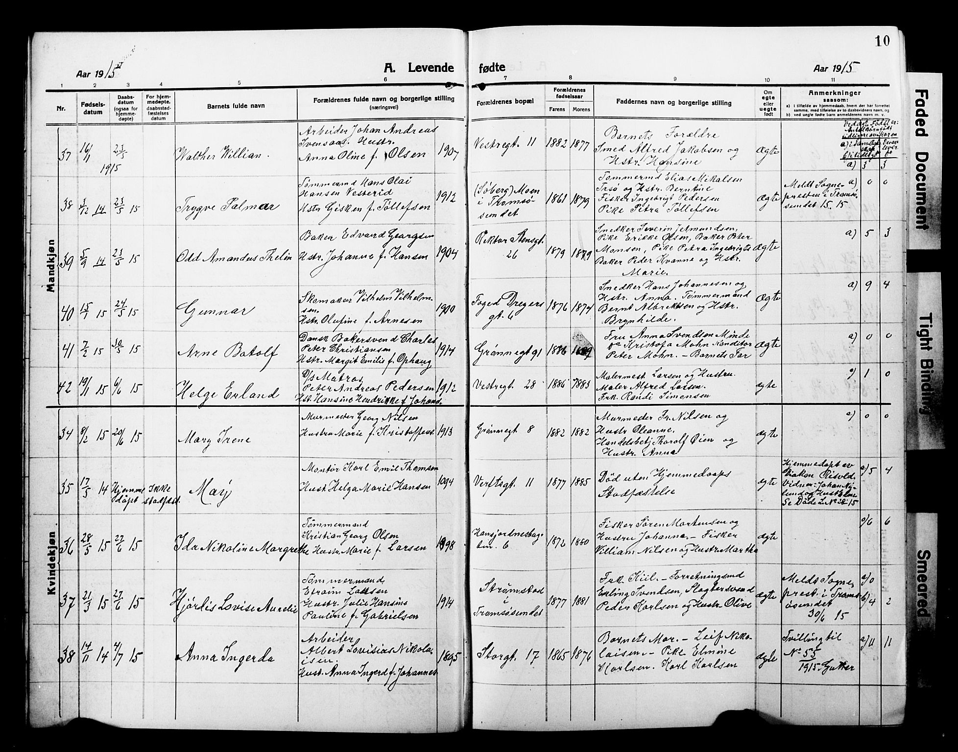 Tromsø sokneprestkontor/stiftsprosti/domprosti, AV/SATØ-S-1343/G/Gb/L0009klokker: Klokkerbok nr. 9, 1915-1925, s. 10