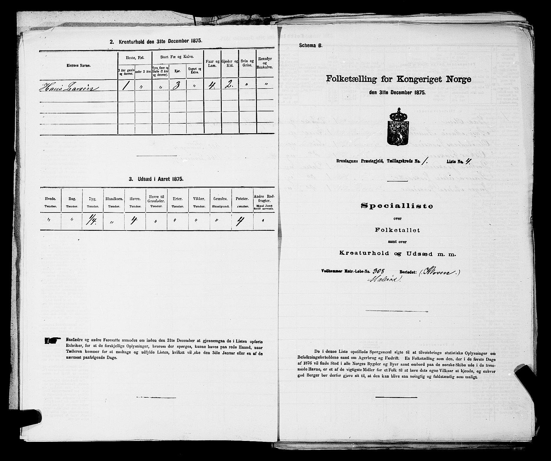 SAKO, Folketelling 1875 for 0726P Brunlanes prestegjeld, 1875, s. 69