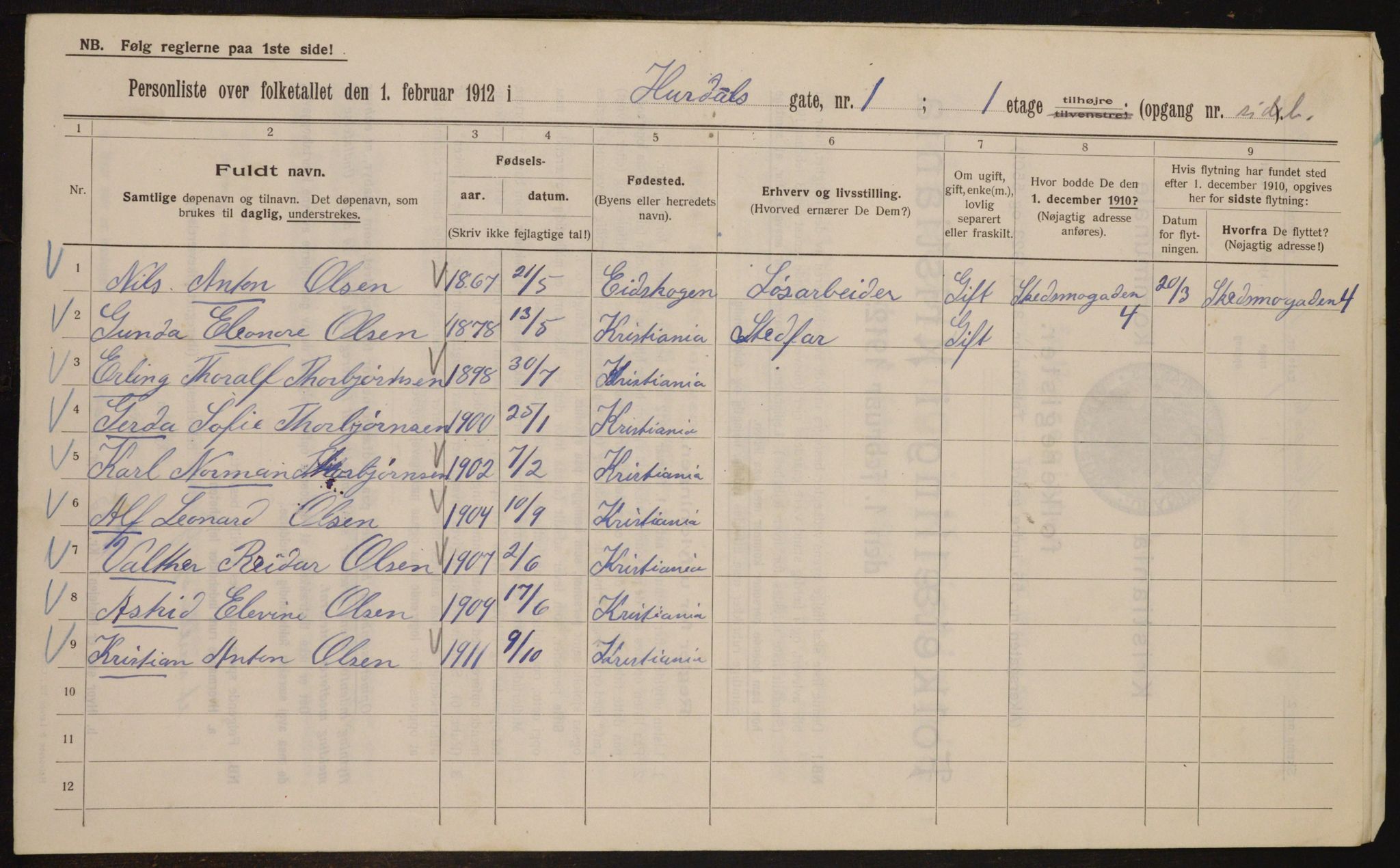 OBA, Kommunal folketelling 1.2.1912 for Kristiania, 1912, s. 42622