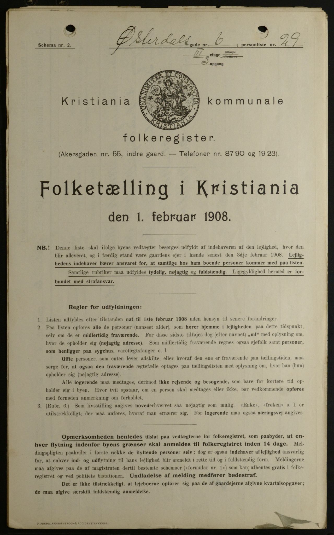 OBA, Kommunal folketelling 1.2.1908 for Kristiania kjøpstad, 1908, s. 115898