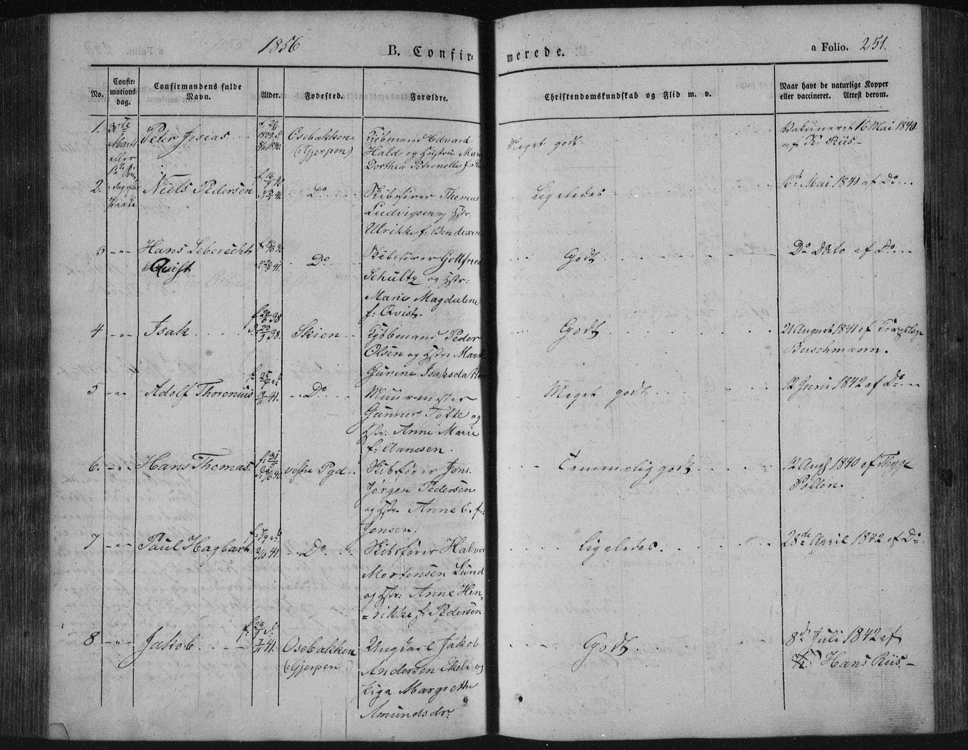 Porsgrunn kirkebøker , AV/SAKO-A-104/F/Fa/L0006: Ministerialbok nr. 6, 1841-1857, s. 251