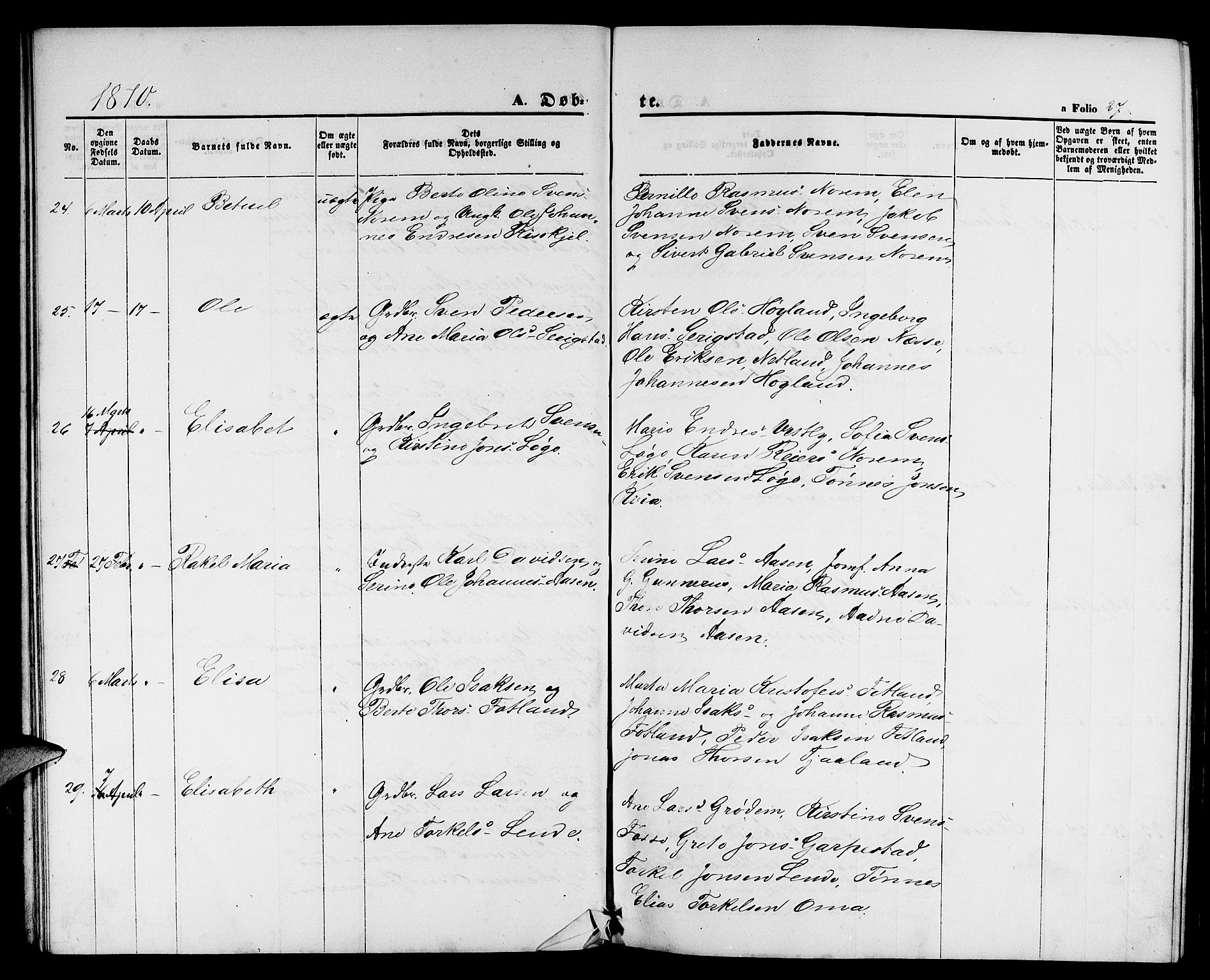 Lye sokneprestkontor, AV/SAST-A-101794/001/30BB/L0004: Klokkerbok nr. B 4, 1868-1878, s. 27