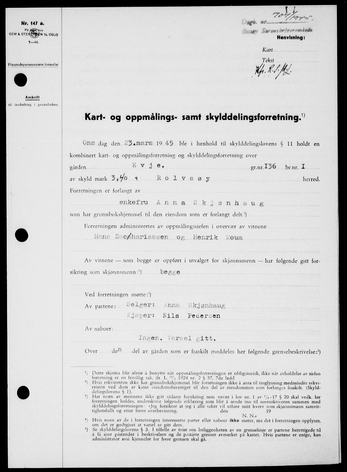 Onsøy sorenskriveri, SAO/A-10474/G/Ga/Gab/L0014: Pantebok nr. II A-14, 1944-1945, Dagboknr: 704/1945