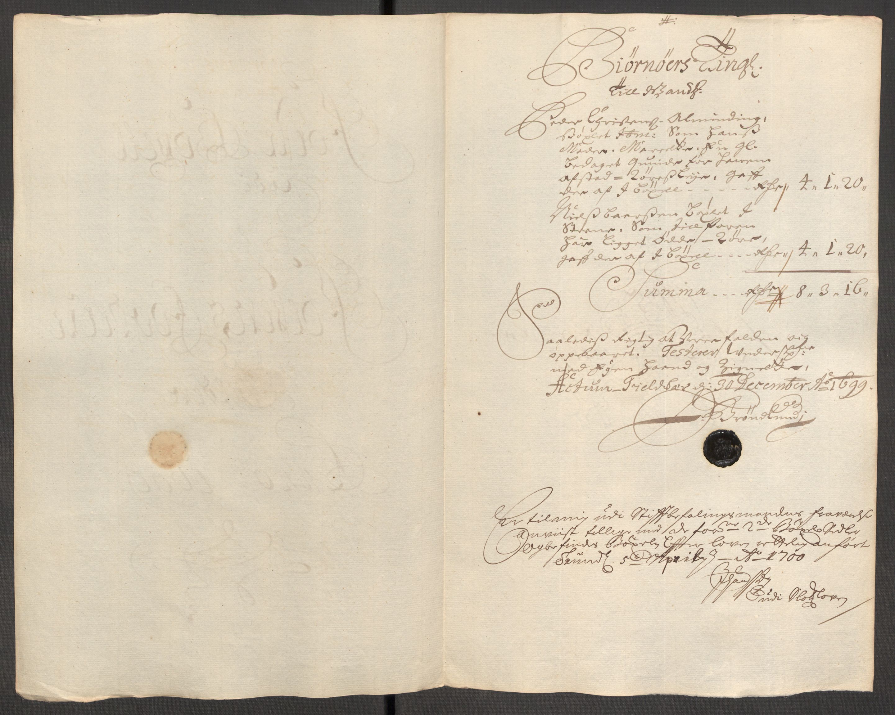 Rentekammeret inntil 1814, Reviderte regnskaper, Fogderegnskap, RA/EA-4092/R57/L3853: Fogderegnskap Fosen, 1698-1699, s. 232