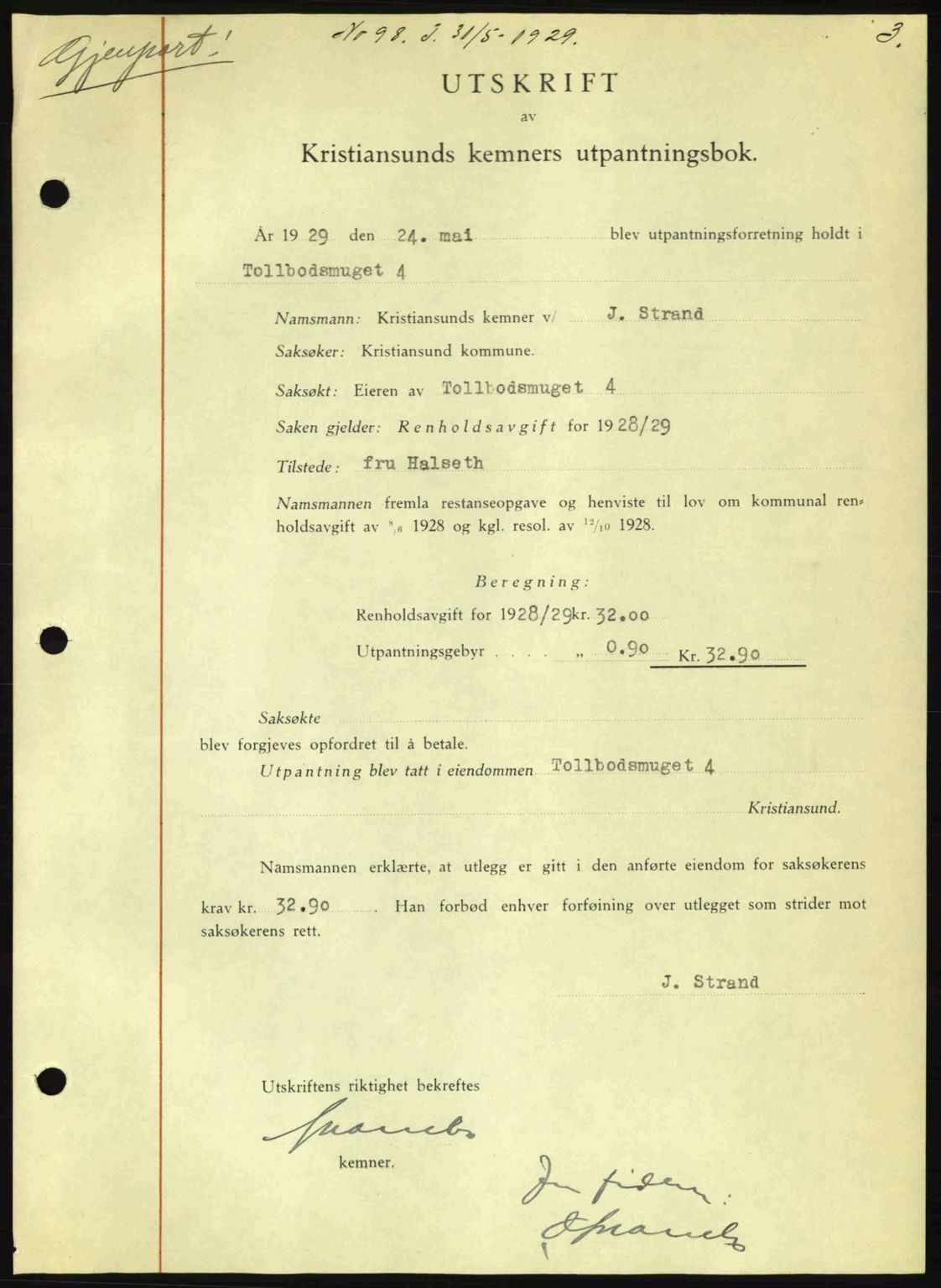 Kristiansund byfogd, AV/SAT-A-4587/A/27: Pantebok nr. 23, 1929-1930, Tingl.dato: 31.05.1929