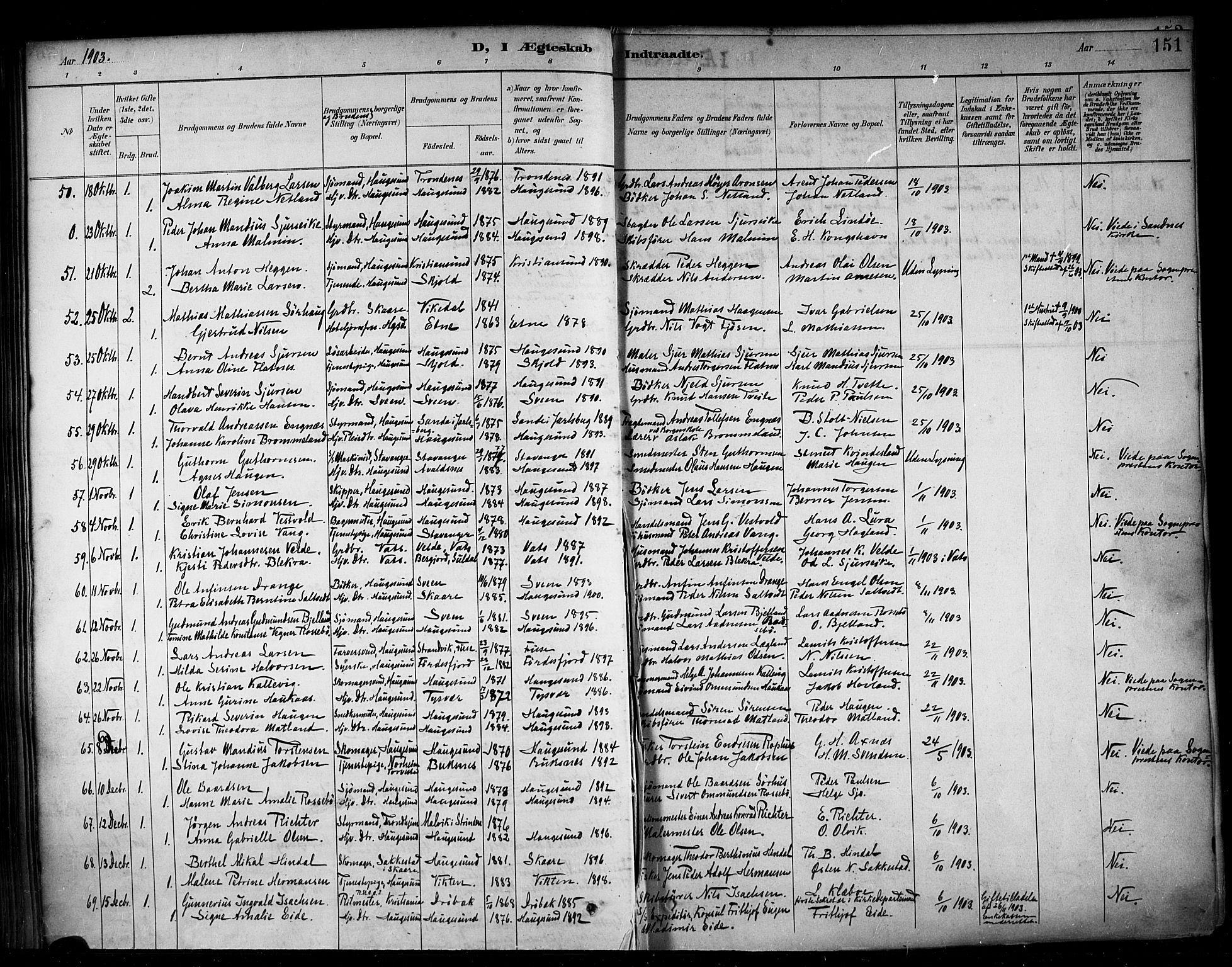 Haugesund sokneprestkontor, AV/SAST-A -101863/H/Ha/Haa/L0005: Ministerialbok nr. A 5, 1891-1903, s. 151