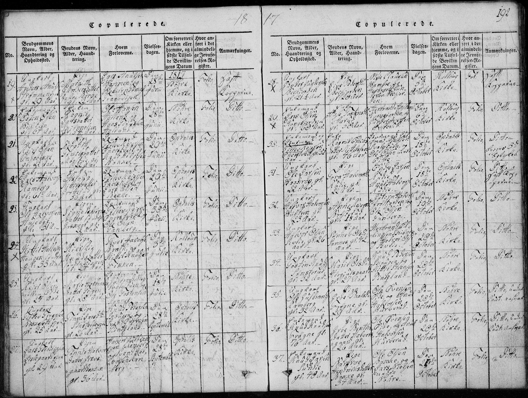 Rollag kirkebøker, AV/SAKO-A-240/G/Ga/L0001: Klokkerbok nr. I 1, 1814-1831, s. 192