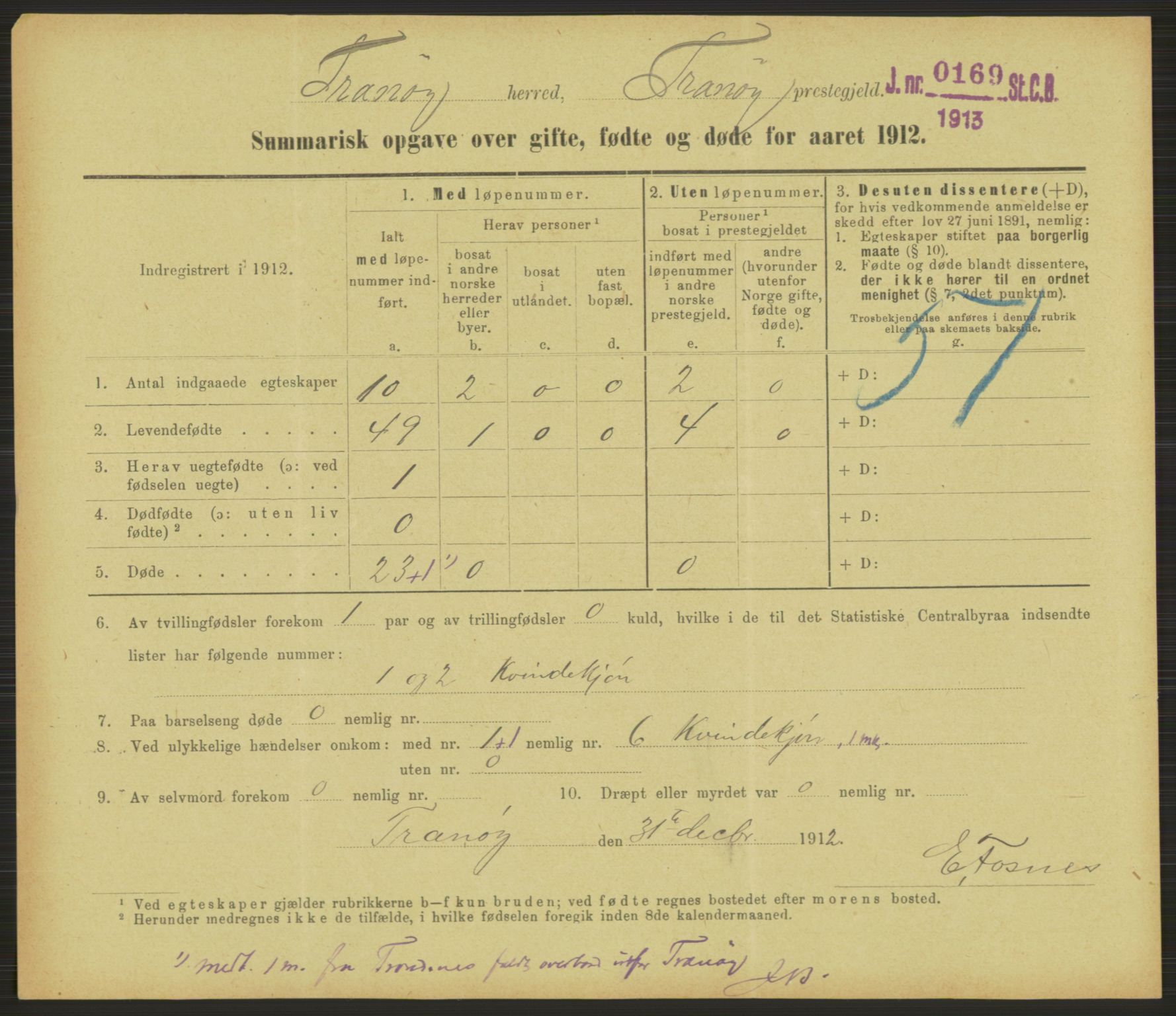 Statistisk sentralbyrå, Sosiodemografiske emner, Befolkning, RA/S-2228/D/Df/Dfb/Dfbb/L0052: Summariske oppgaver over gifte, fødte og døde for hele landet., 1912, s. 1481