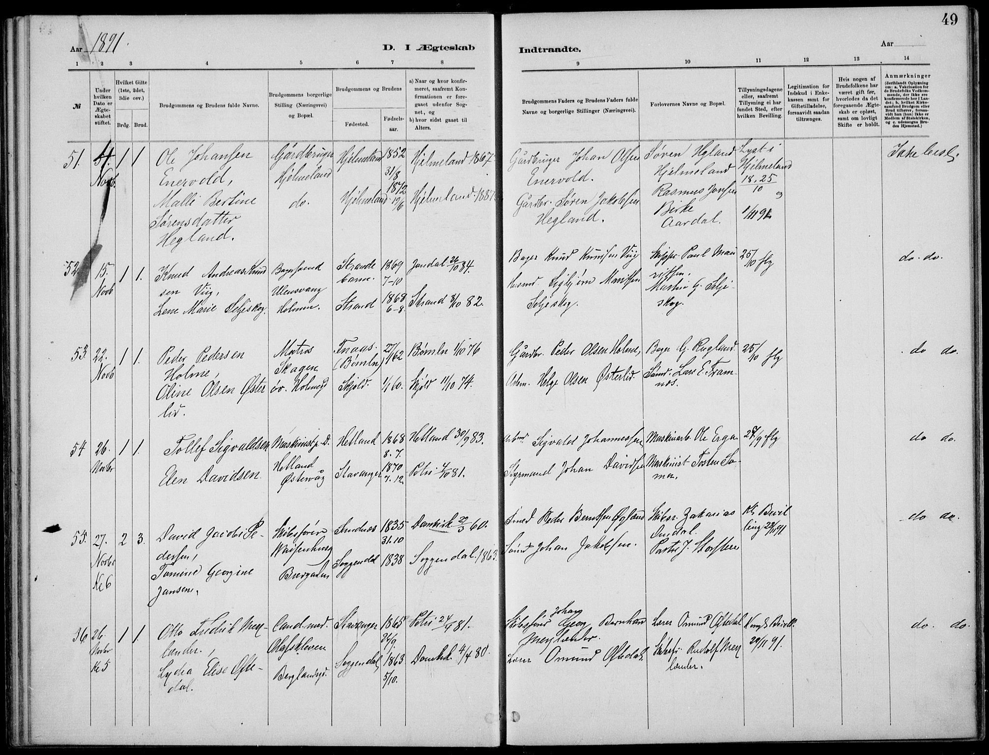 St. Petri sokneprestkontor, AV/SAST-A-101813/001/30/30BB/L0005: Klokkerbok nr. B 5, 1878-1895, s. 49