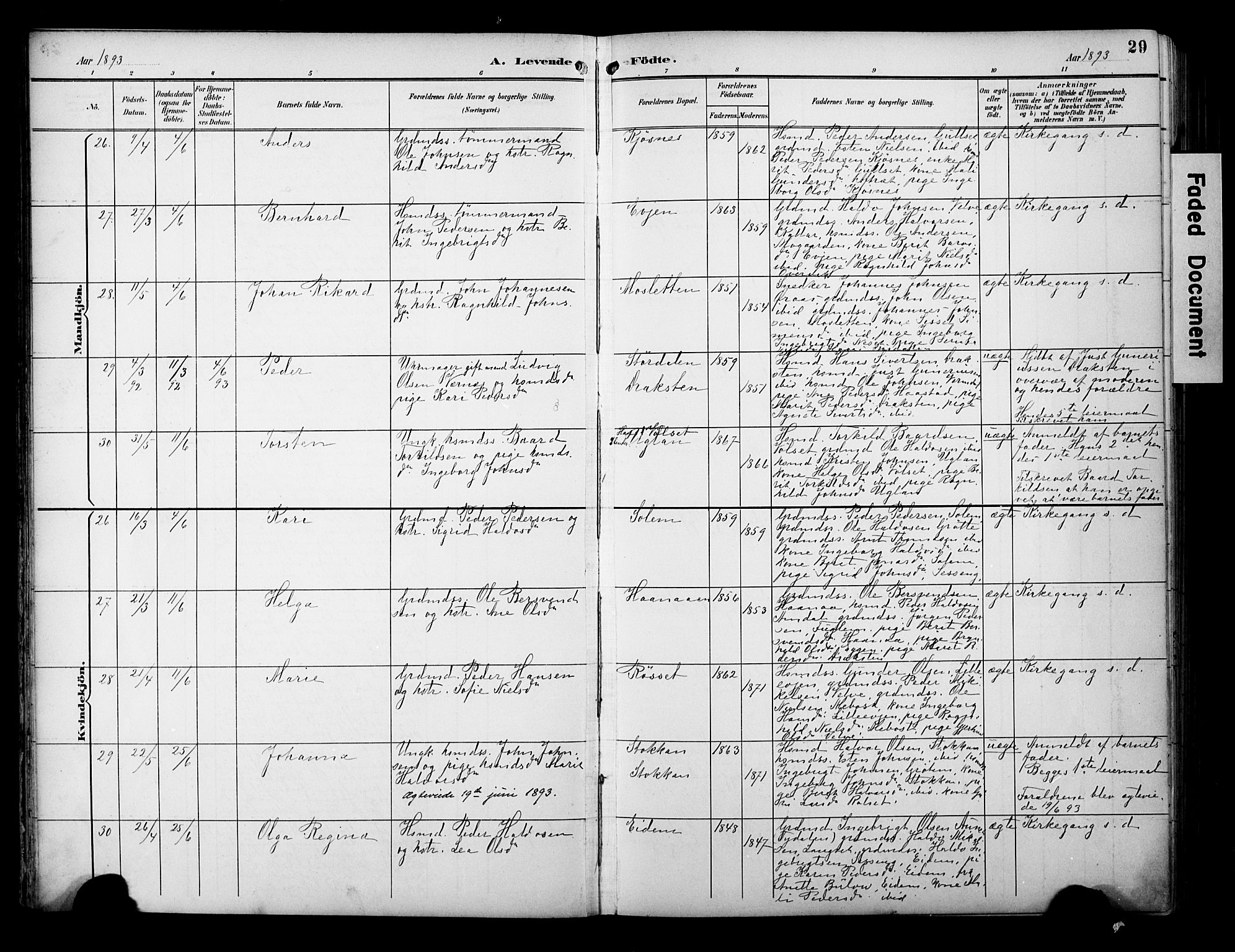 Ministerialprotokoller, klokkerbøker og fødselsregistre - Sør-Trøndelag, AV/SAT-A-1456/695/L1149: Ministerialbok nr. 695A09, 1891-1902, s. 29