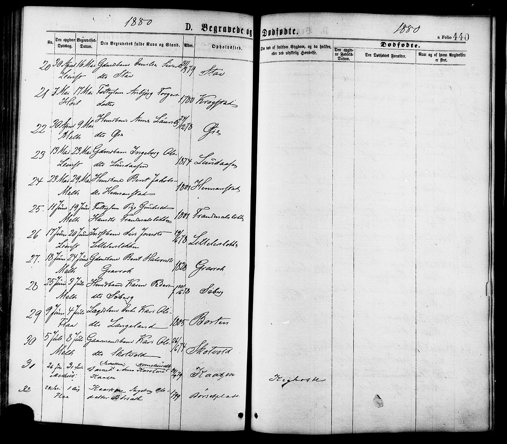 Ministerialprotokoller, klokkerbøker og fødselsregistre - Sør-Trøndelag, SAT/A-1456/691/L1079: Ministerialbok nr. 691A11, 1873-1886, s. 440