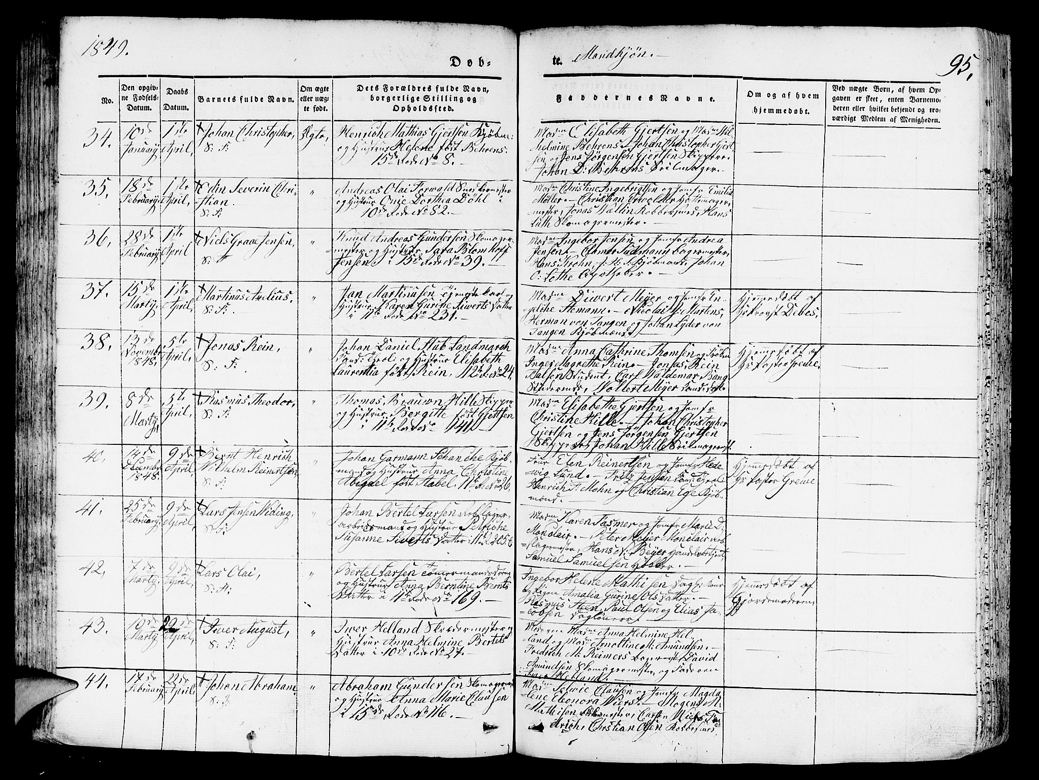 Domkirken sokneprestembete, AV/SAB-A-74801/H/Hab/L0009: Klokkerbok nr. B 2, 1842-1849, s. 95