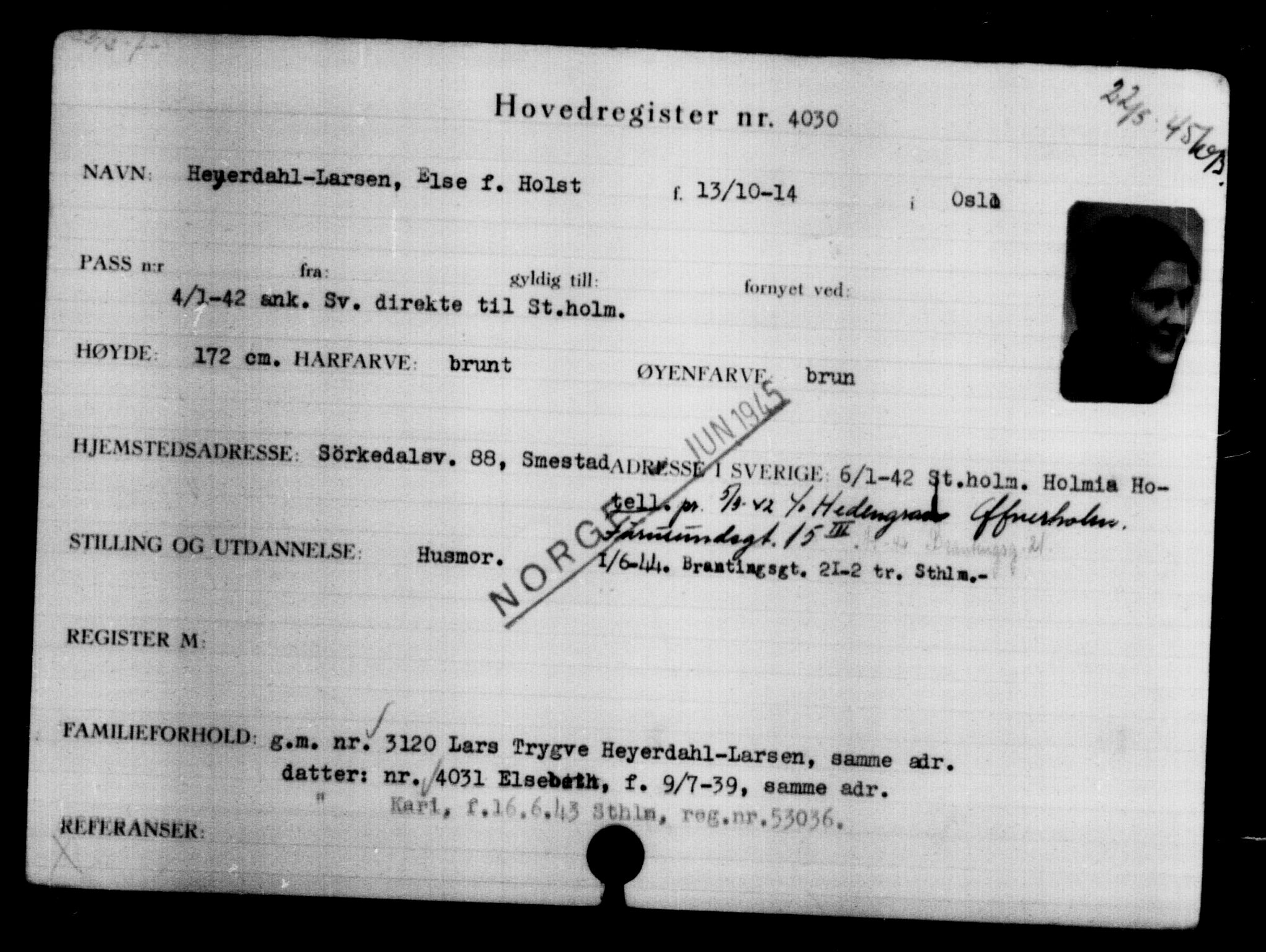 Utenriksstasjonene, Legasjonen i Stockholm, Flyktningkontoret, AV/RA-S-6753/V/Va/L0004: Kjesäterkartoteket, flyktninger med registreringsnr. 3496-6610, 1940-1945, s. 623
