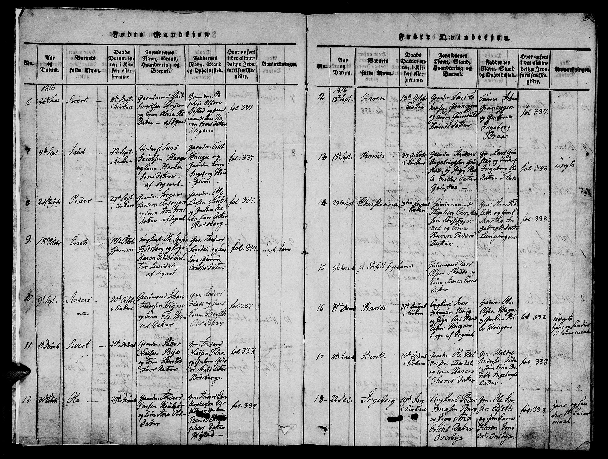 Ministerialprotokoller, klokkerbøker og fødselsregistre - Sør-Trøndelag, AV/SAT-A-1456/612/L0372: Ministerialbok nr. 612A06 /1, 1816-1828, s. 3