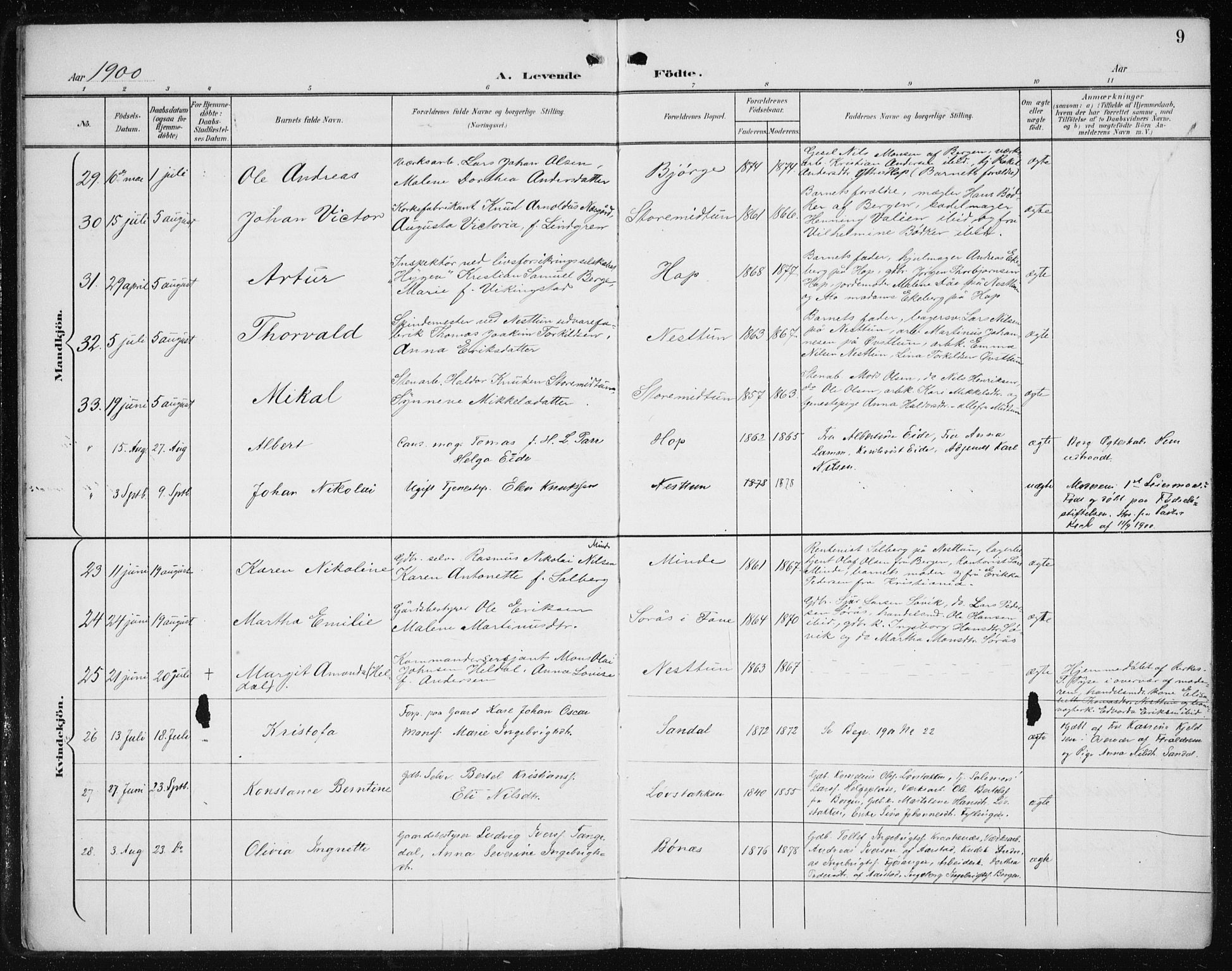 Fana Sokneprestembete, AV/SAB-A-75101/H/Haa/Haai/L0003: Ministerialbok nr. I 3, 1900-1912, s. 9