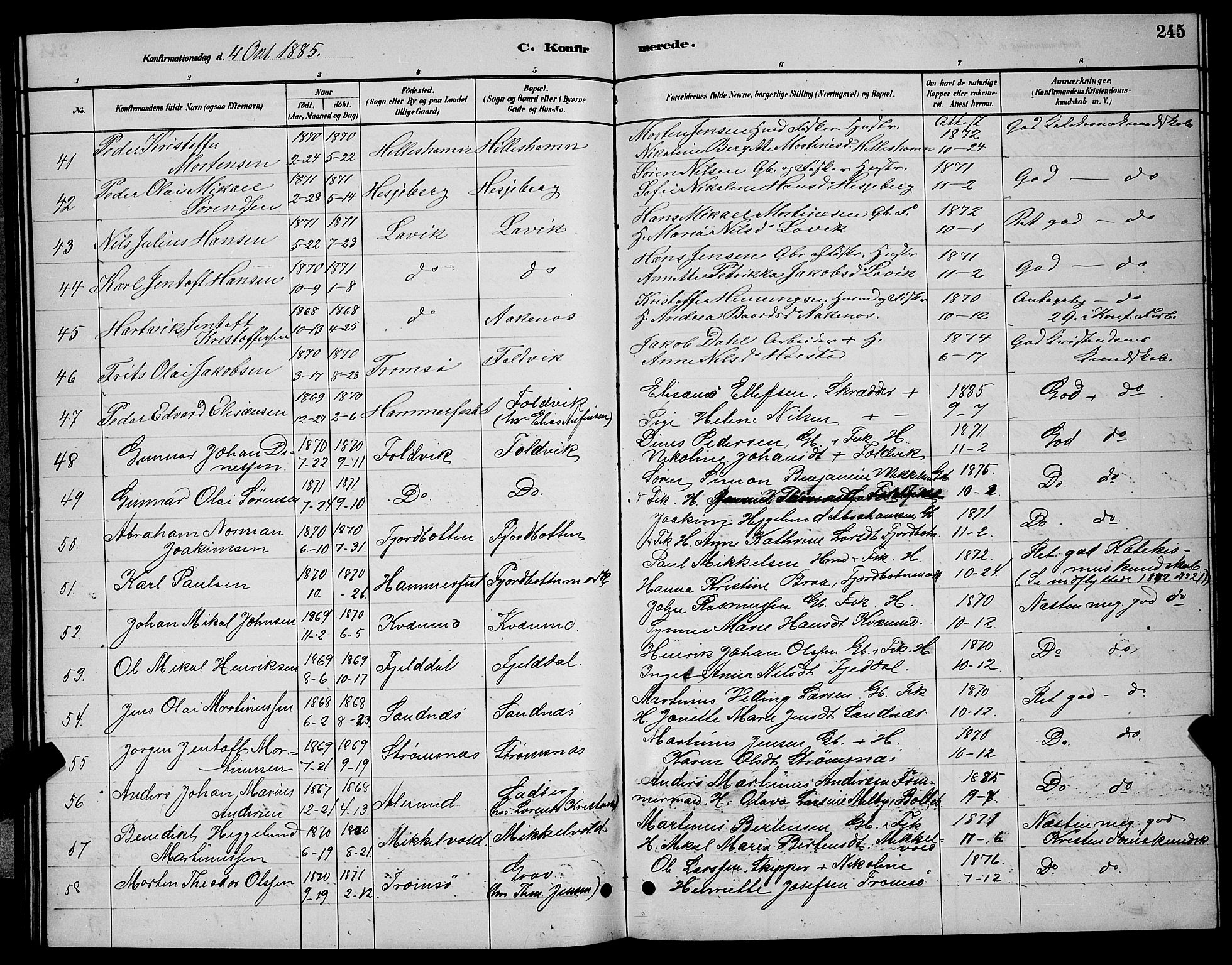 Ibestad sokneprestembete, AV/SATØ-S-0077/H/Ha/Hab/L0007klokker: Klokkerbok nr. 7, 1879-1889, s. 245