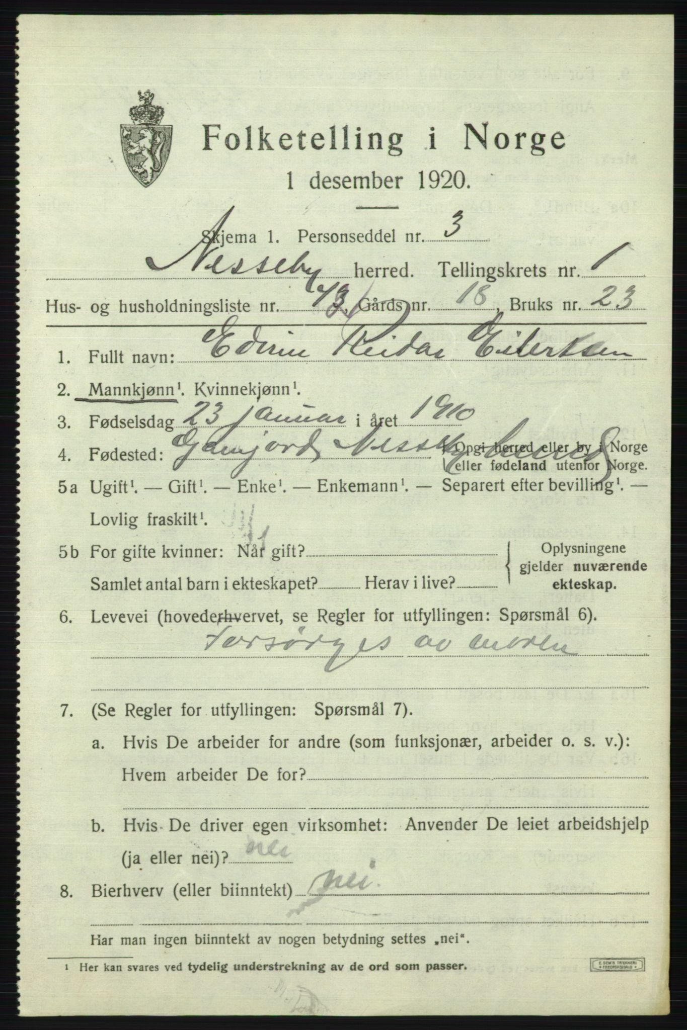 SATØ, Folketelling 1920 for 2027 Nesseby herred, 1920, s. 909