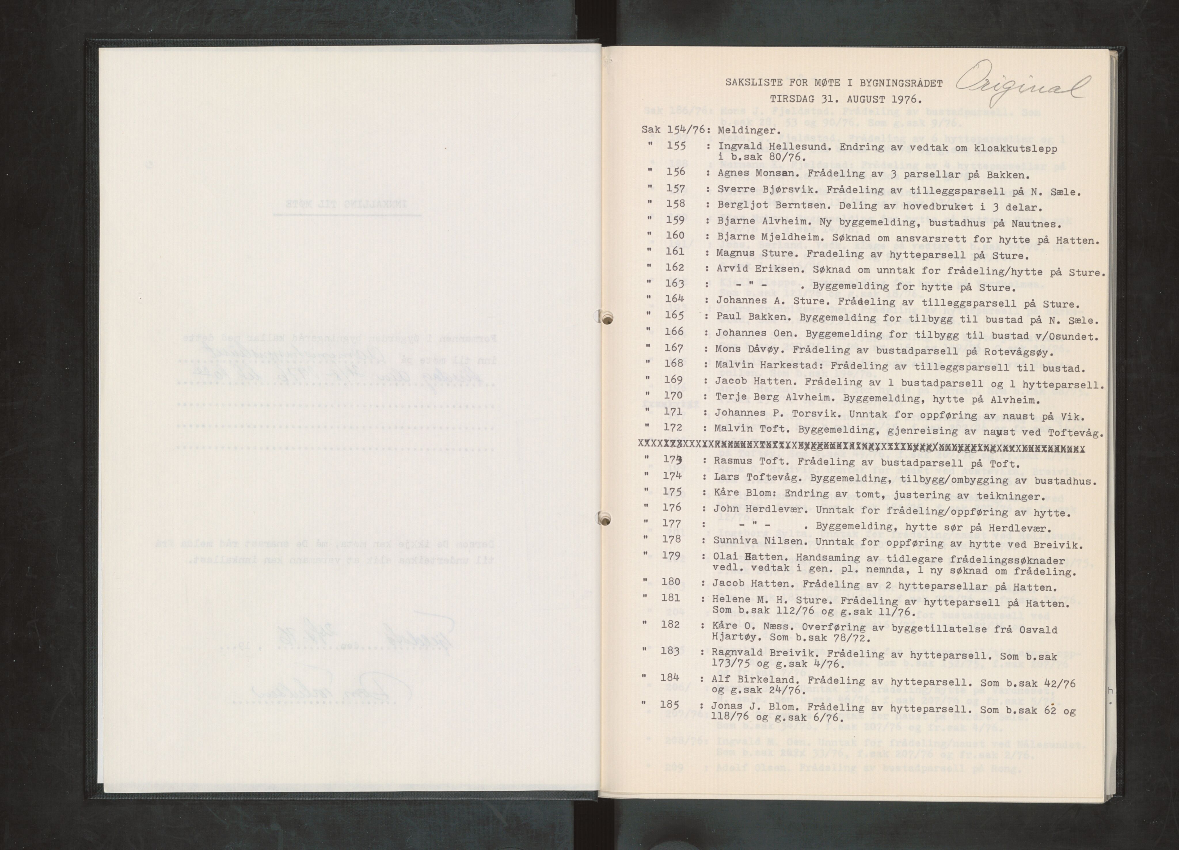 Øygarden kommune. Bygningsrådet, IKAH/1259b-511/A/Aa/L0004: Møtebok for Øygarden bygningsråd - Del II, 1976