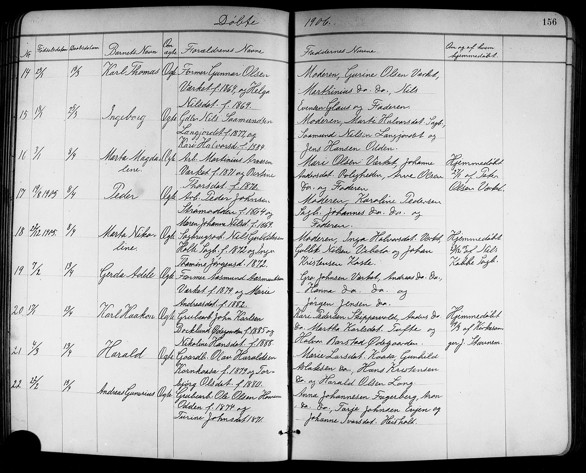 Holla kirkebøker, SAKO/A-272/G/Ga/L0005: Klokkerbok nr. I 5, 1891-1917, s. 156