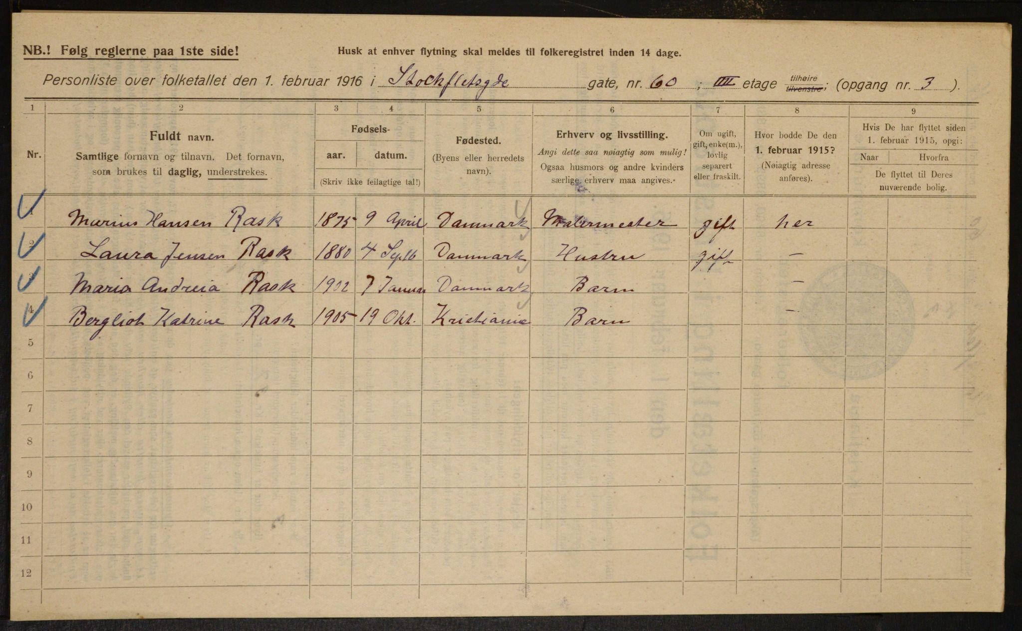 OBA, Kommunal folketelling 1.2.1916 for Kristiania, 1916, s. 105178