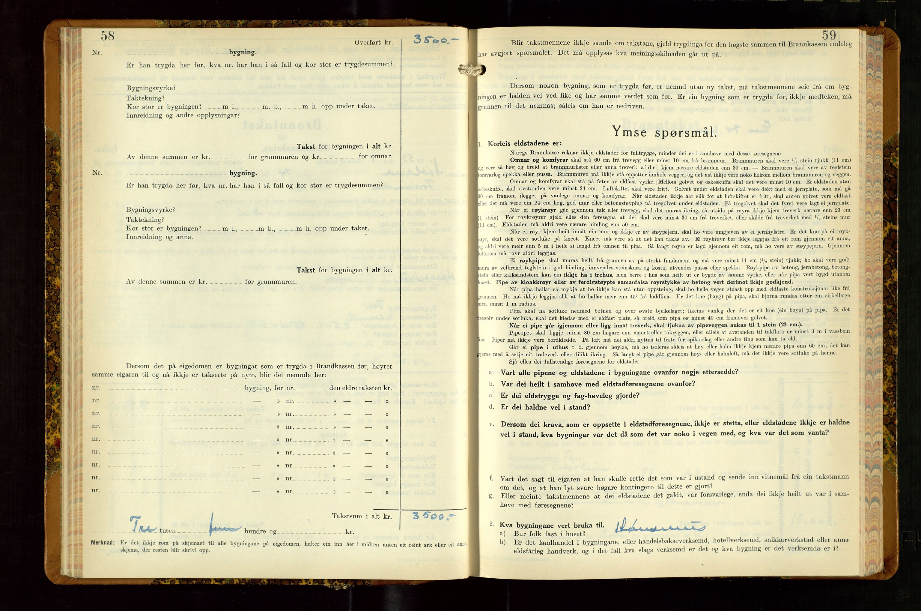 Høle og Forsand lensmannskontor, AV/SAST-A-100127/Gob/L0002: "Branntakstbok" - skjematakst, 1941-1955, s. 58-59