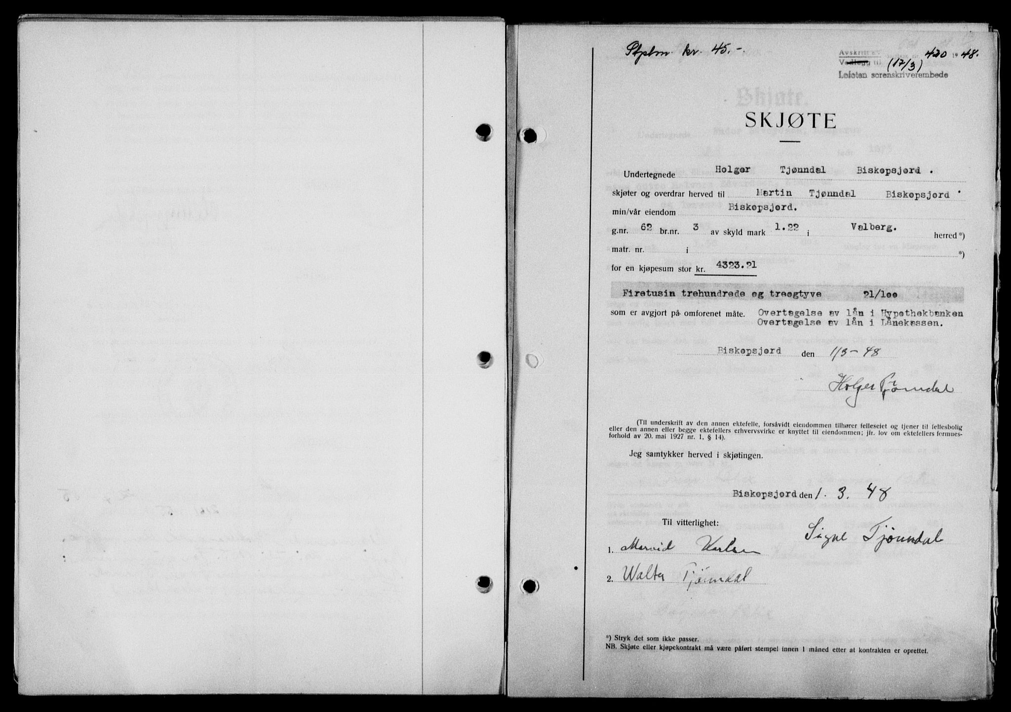 Lofoten sorenskriveri, SAT/A-0017/1/2/2C/L0018a: Pantebok nr. 18a, 1948-1948, Dagboknr: 420/1948