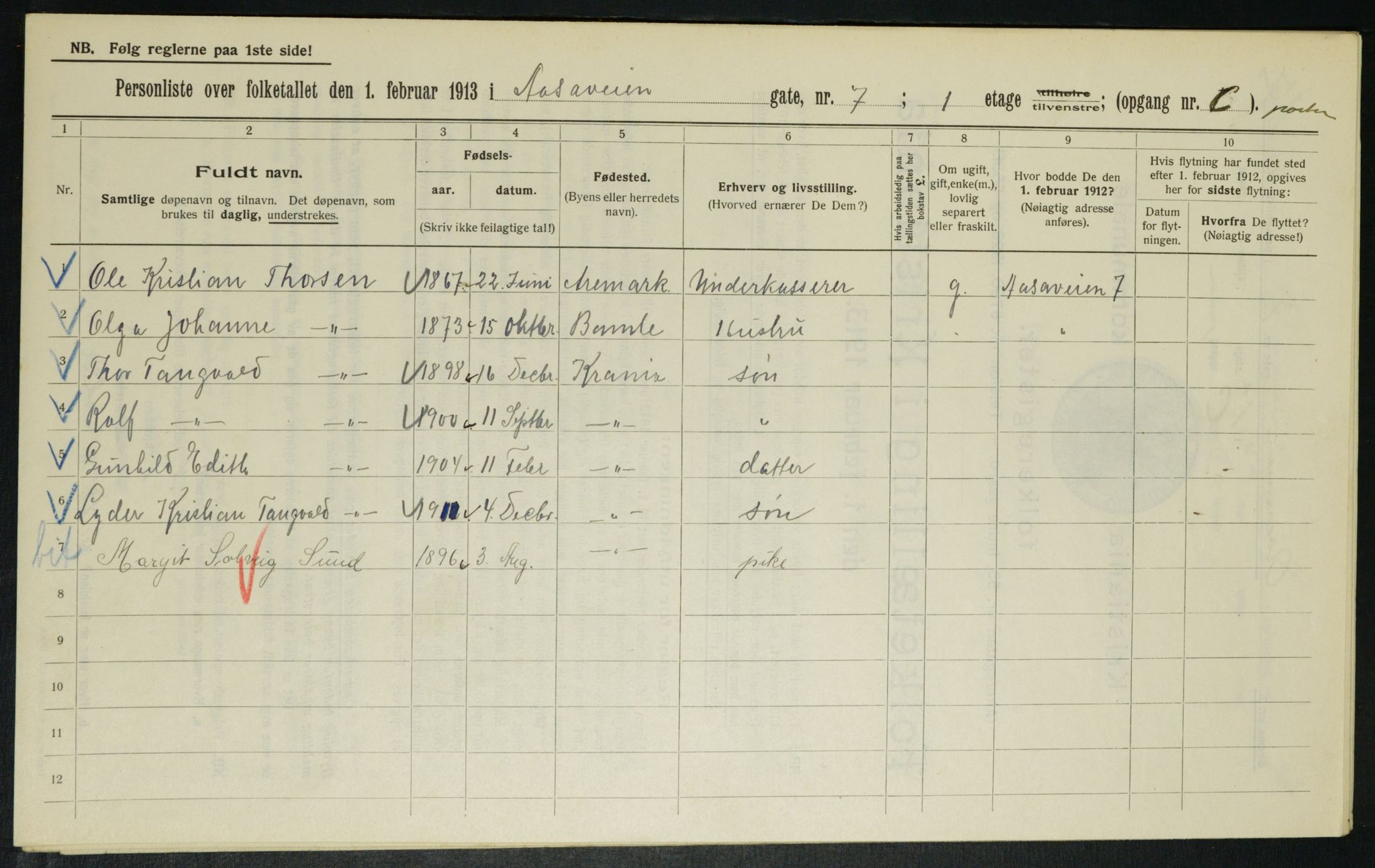 OBA, Kommunal folketelling 1.2.1913 for Kristiania, 1913, s. 130843