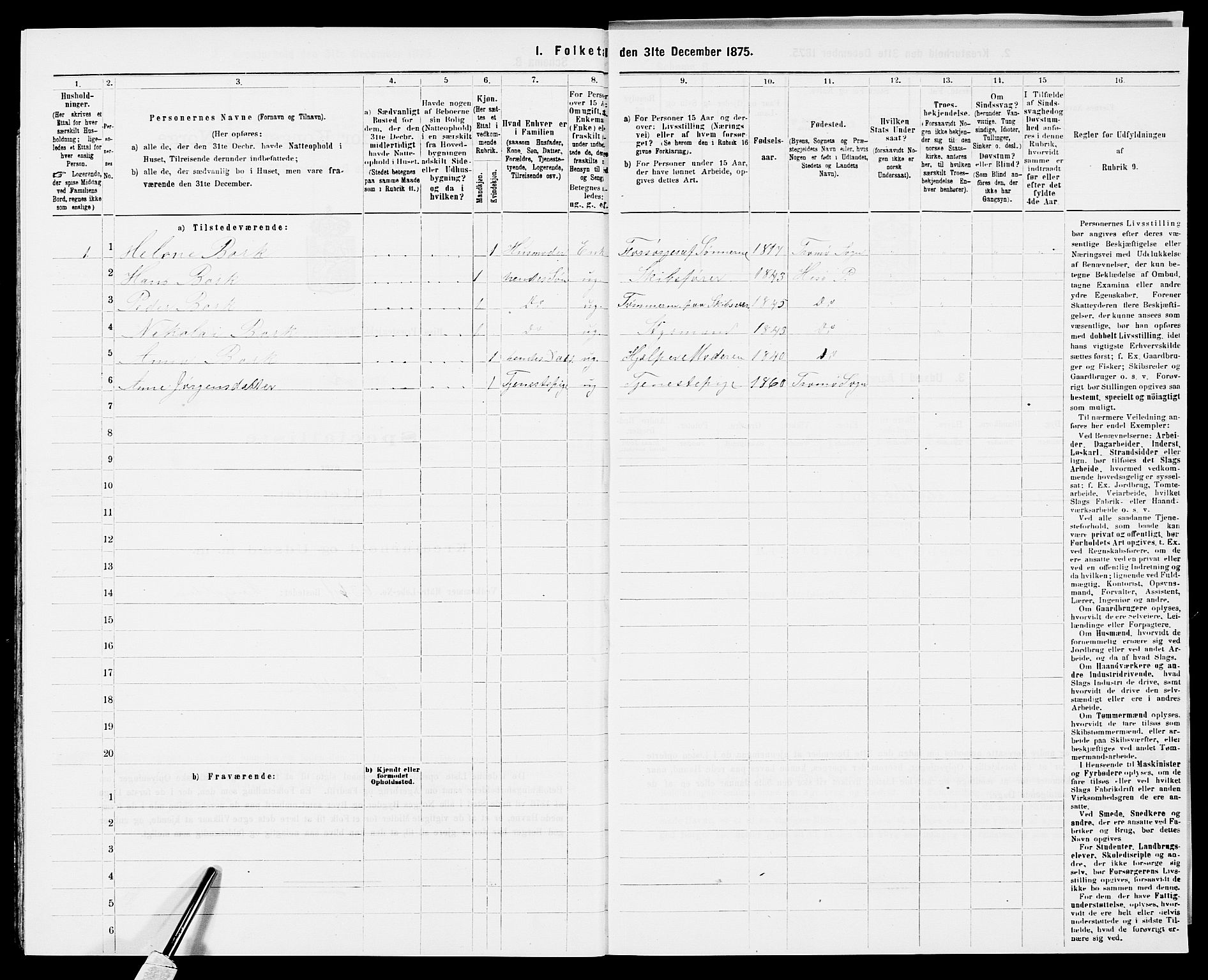 SAK, Folketelling 1875 for 0922P Hisøy prestegjeld, 1875, s. 725