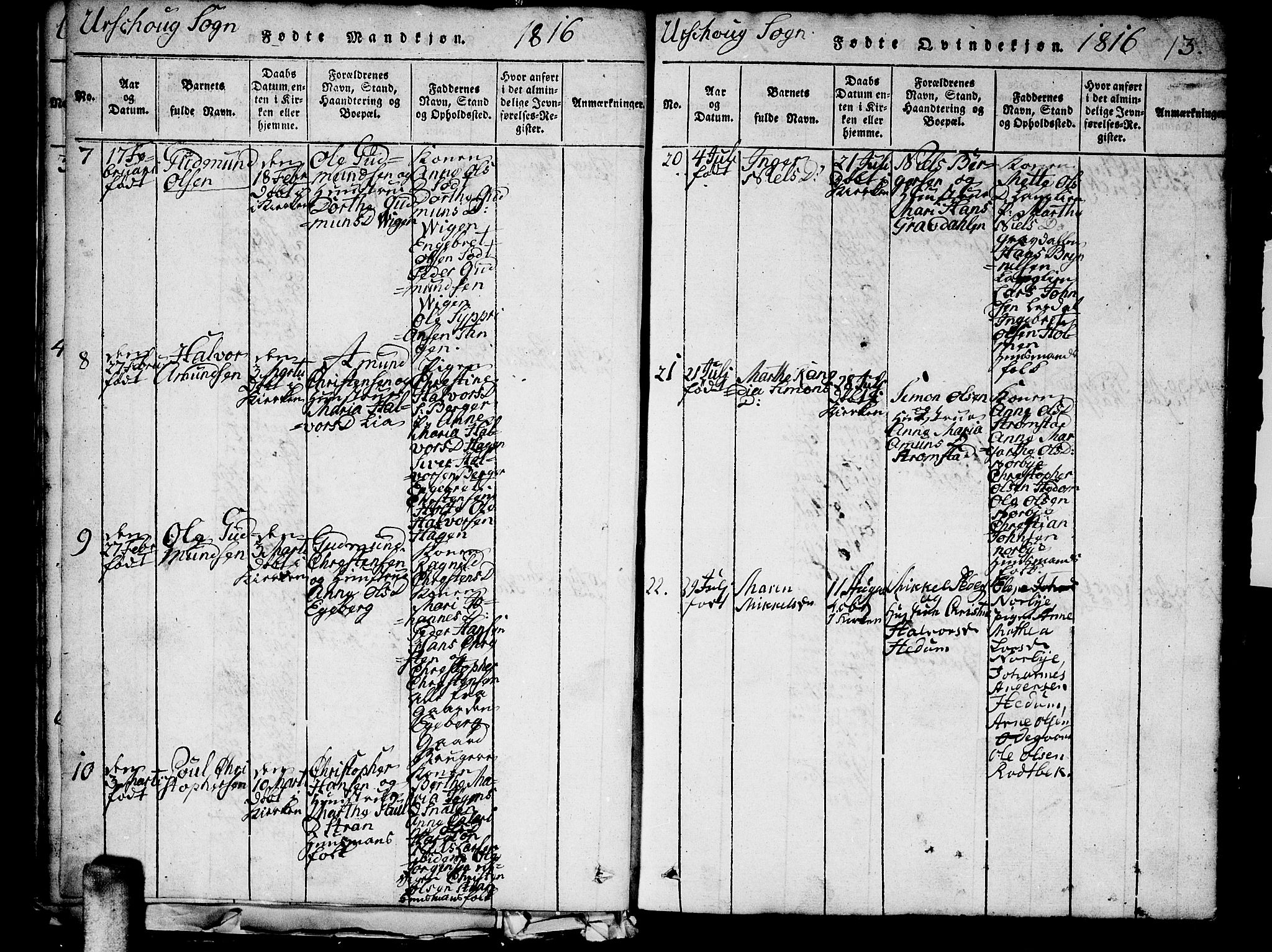 Aurskog prestekontor Kirkebøker, AV/SAO-A-10304a/G/Ga/L0001: Klokkerbok nr. I 1, 1814-1829, s. 13