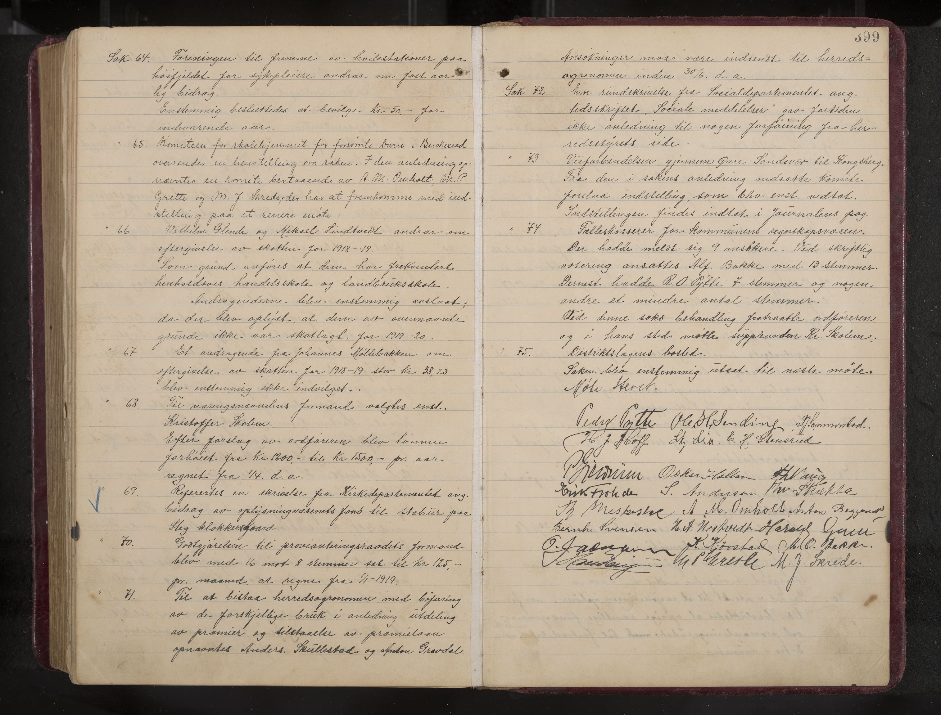 Ytre Sandsvær formannskap og sentraladministrasjon, IKAK/0629021/A/Aa/L0001: Møtebok med register, 1902-1919, s. 399
