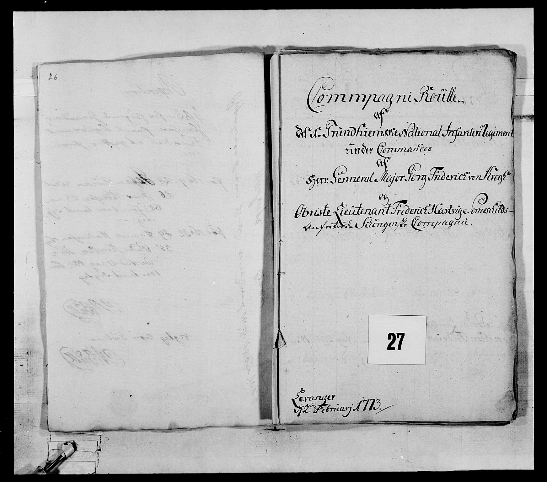 Generalitets- og kommissariatskollegiet, Det kongelige norske kommissariatskollegium, RA/EA-5420/E/Eh/L0072: 1. Trondheimske nasjonale infanteriregiment, 1773, s. 156