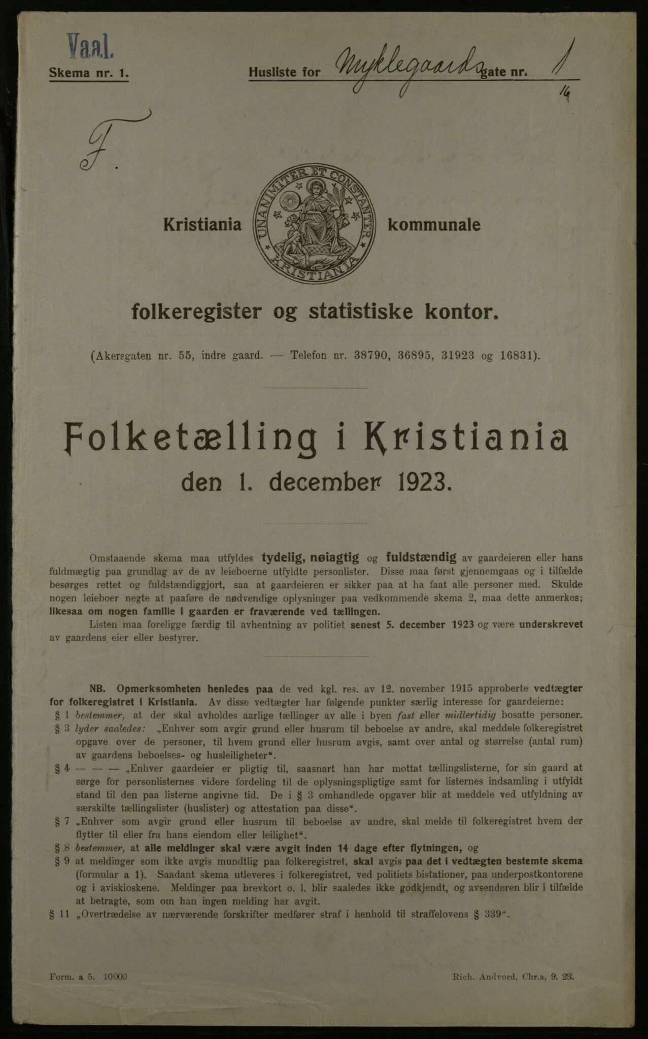 OBA, Kommunal folketelling 1.12.1923 for Kristiania, 1923, s. 75133