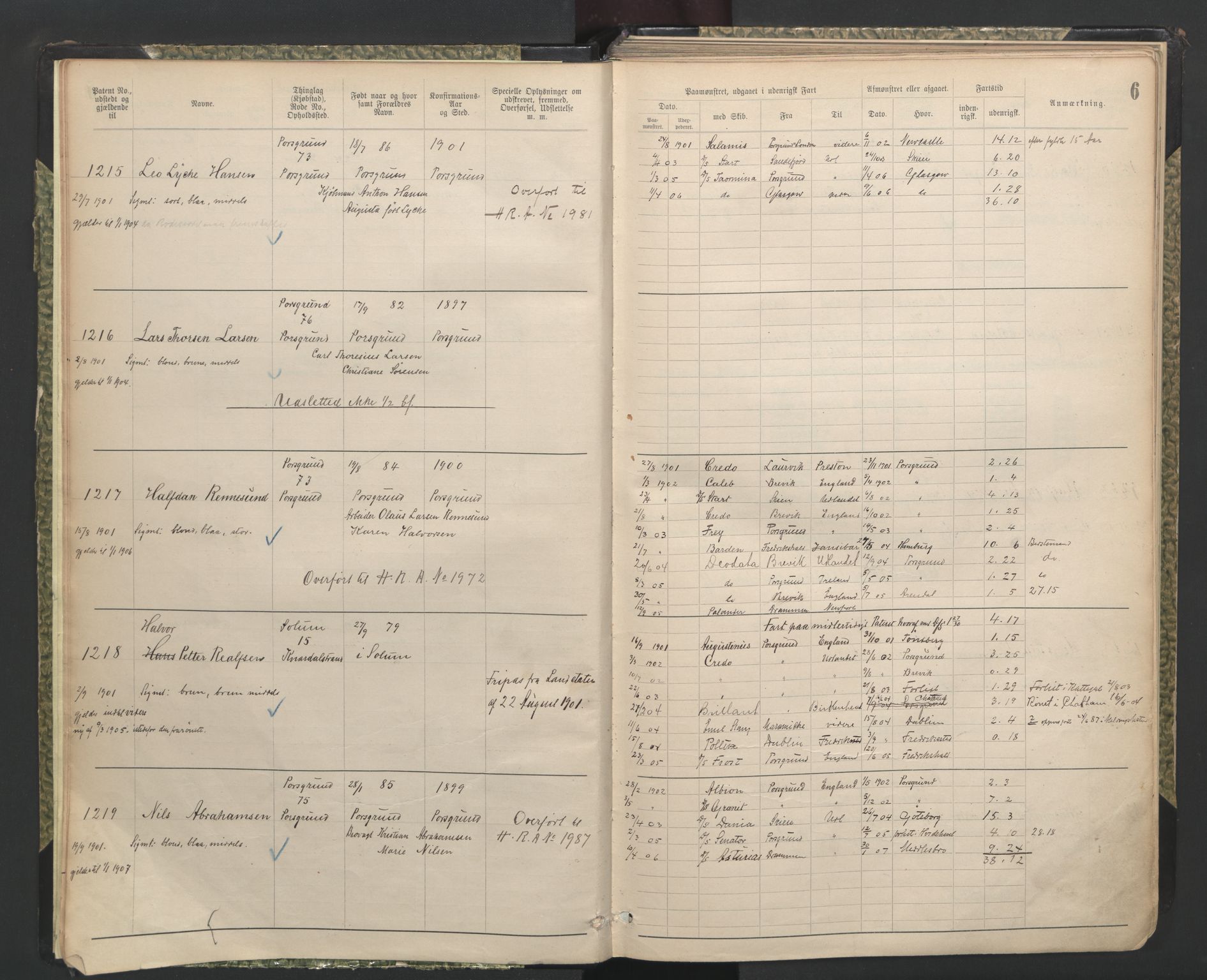 Porsgrunn innrulleringskontor, AV/SAKO-A-829/F/Fb/L0008: Annotasjonsrulle, 1901-1949, s. 6