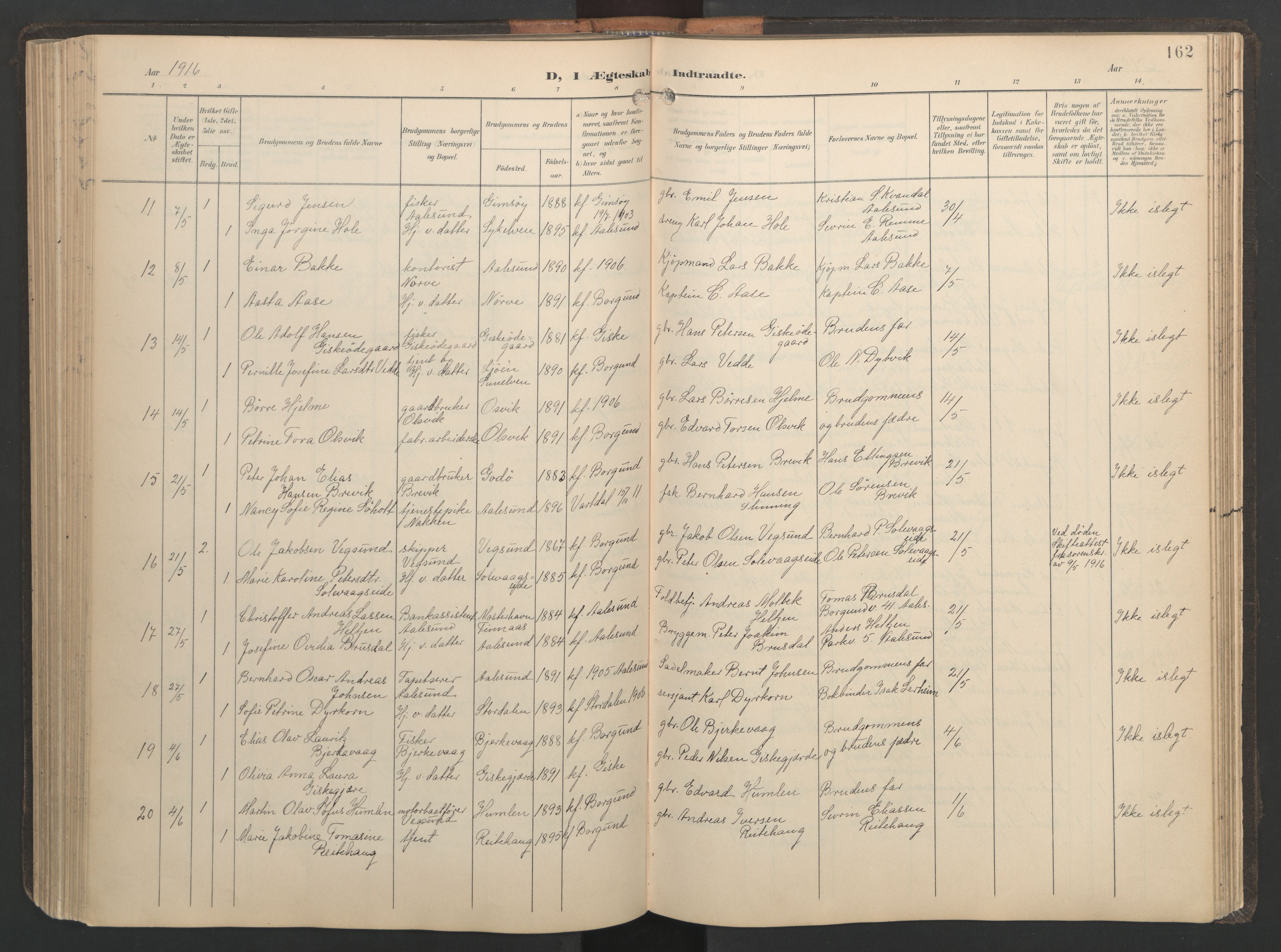 Ministerialprotokoller, klokkerbøker og fødselsregistre - Møre og Romsdal, AV/SAT-A-1454/528/L0433: Klokkerbok nr. 528C14, 1899-1922, s. 162