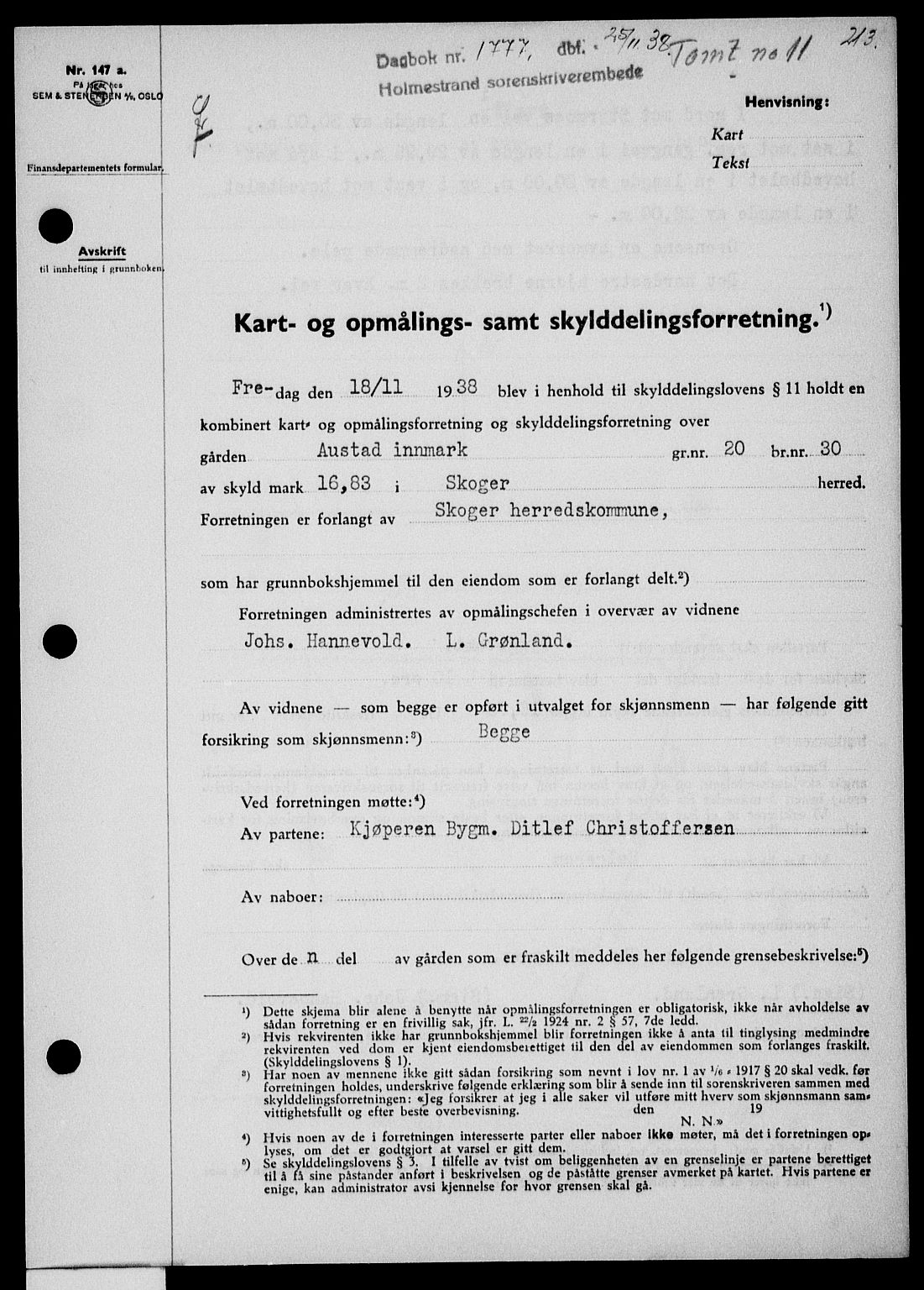 Holmestrand sorenskriveri, SAKO/A-67/G/Ga/Gaa/L0050: Pantebok nr. A-50, 1938-1939, Dagboknr: 1777/1938
